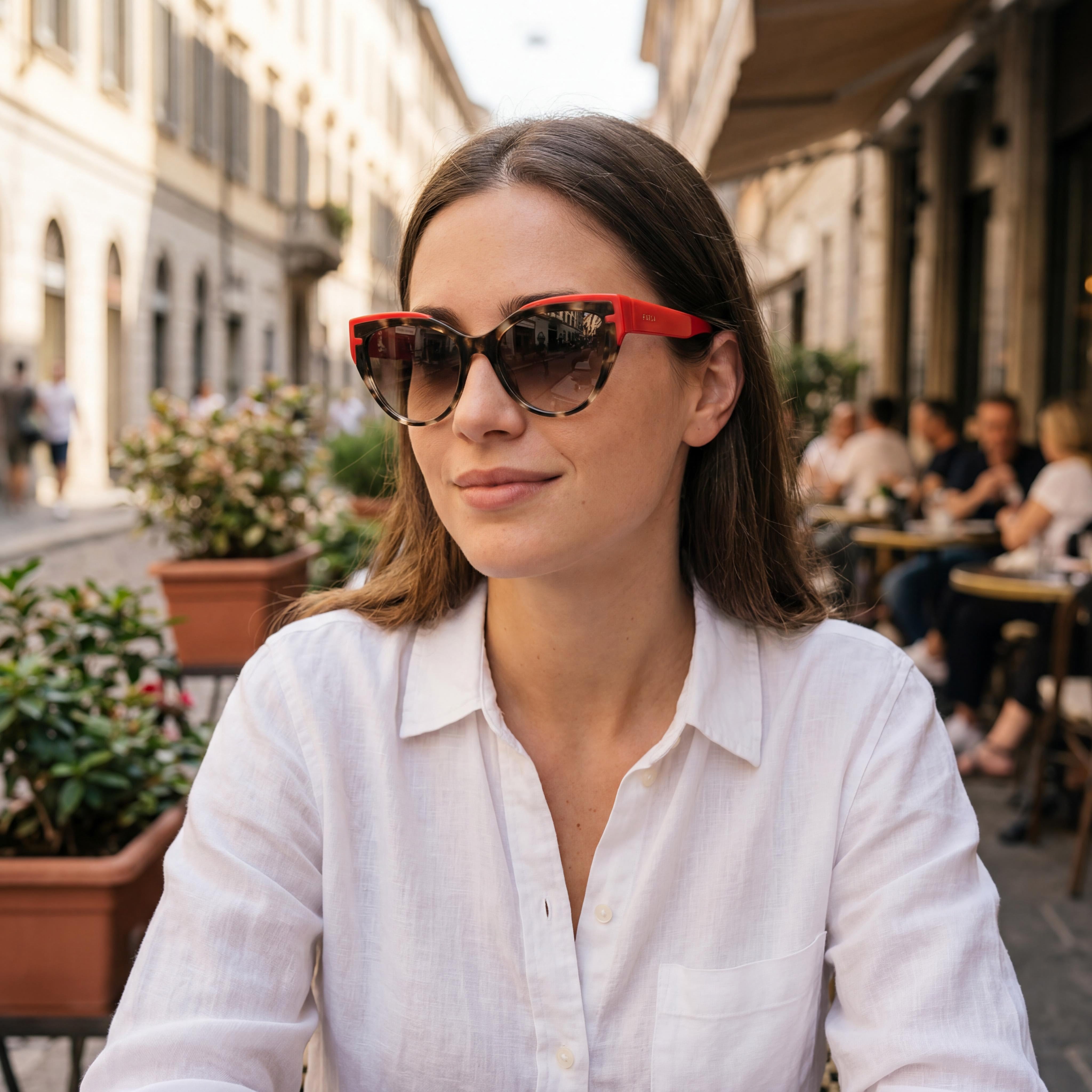 Furla Sfu694 Women's Brown Grey Havana Plastic UV Protection Sunglasses 55mm, Photo 6