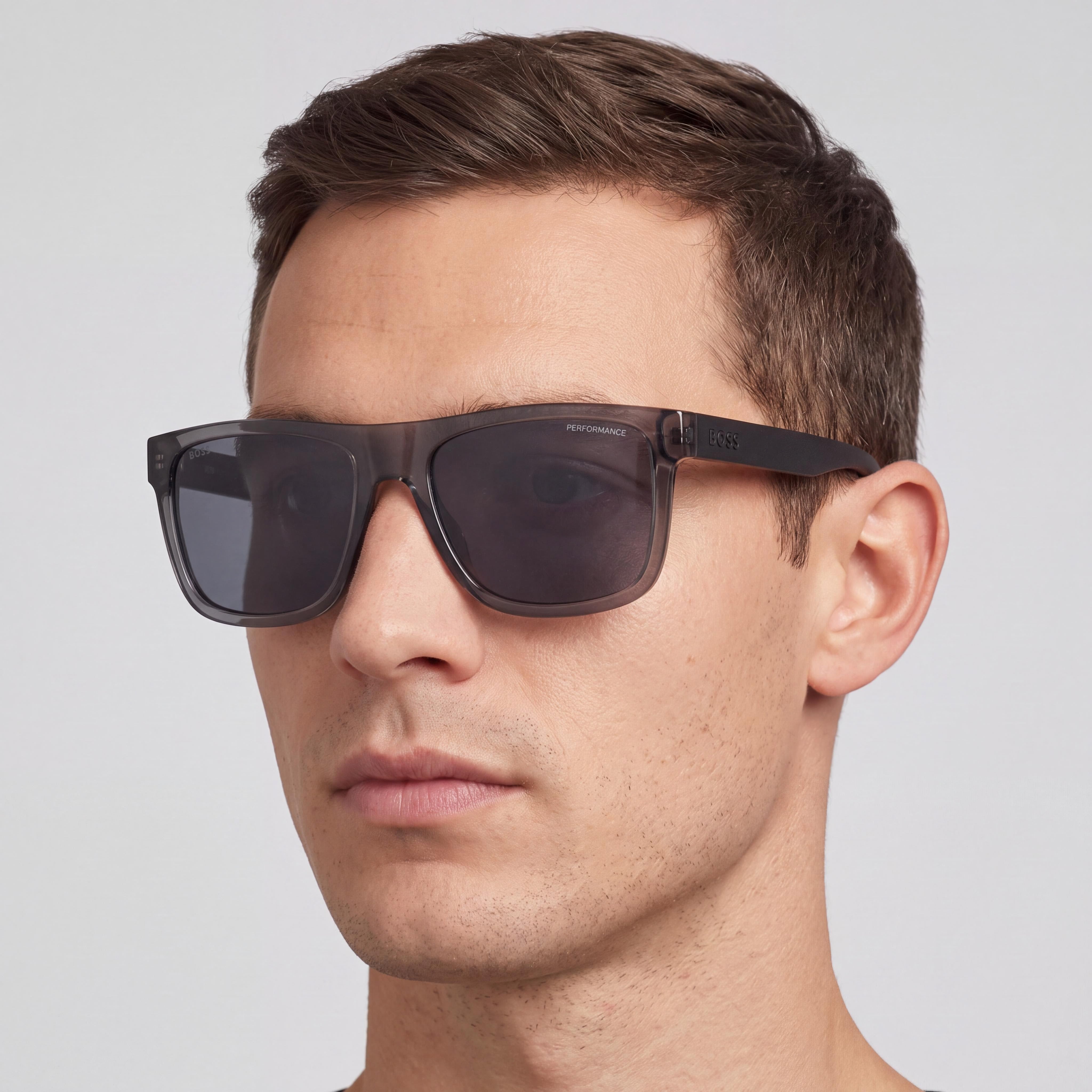 Hugo Boss Modern Men’s Black/Gray Eco Cellulose Injected Frame Sunglasses with Grey Black Non-Polarized UV Lenses, 55mm, Photo 5