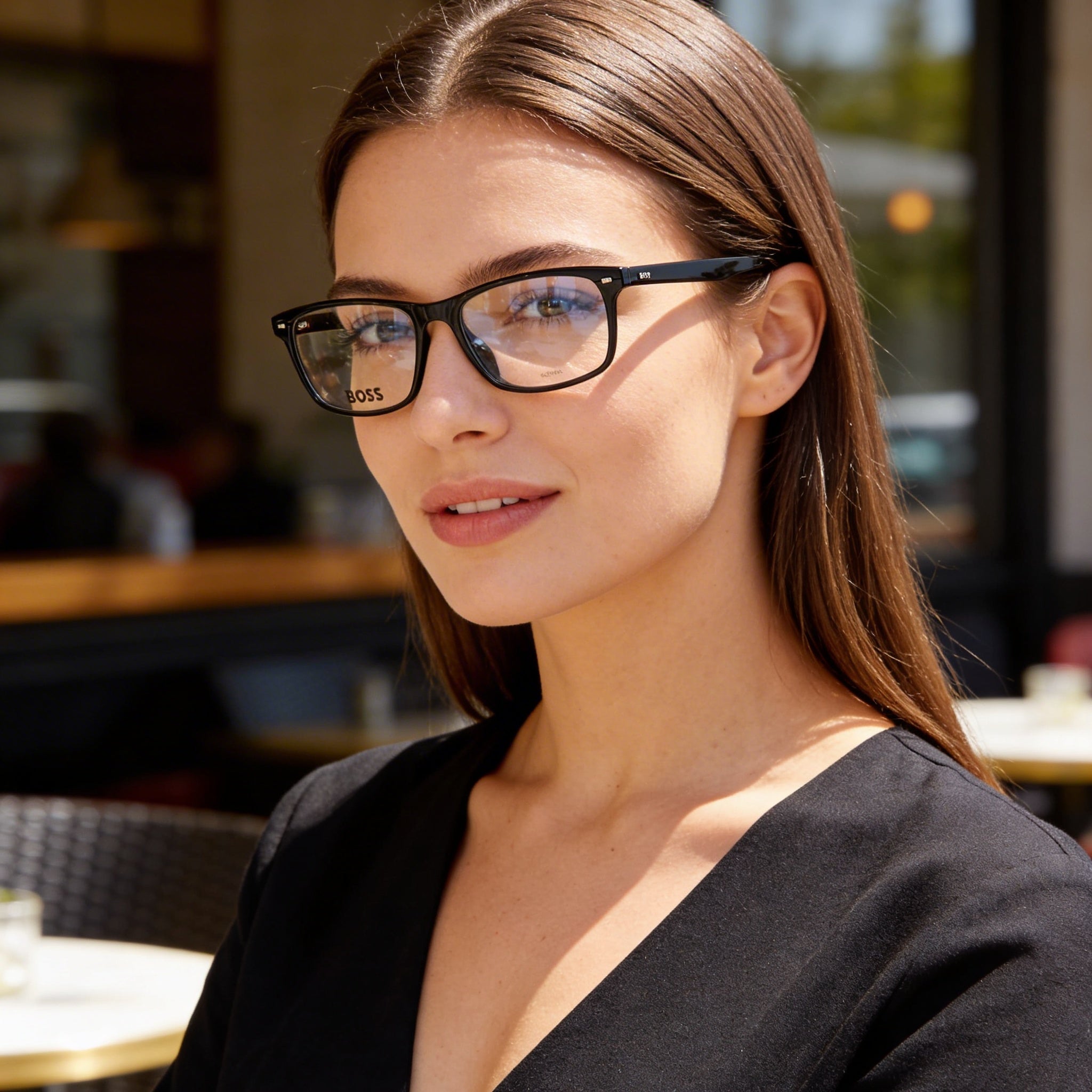 BOSS 1478/F Unisex Black Plastic Frame Eyeglasses with Black Polycarbonate Lenses, 55mm Lens Width, Photo 5