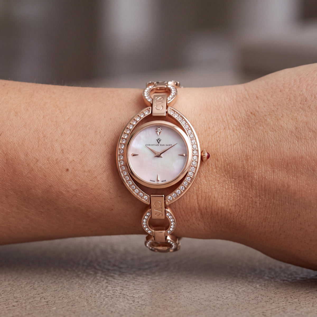 Reloj de cuarzo Christian Van Sant CV2934 de acero inoxidable en oro rosa con esfera rosa para mujer, Photo 3