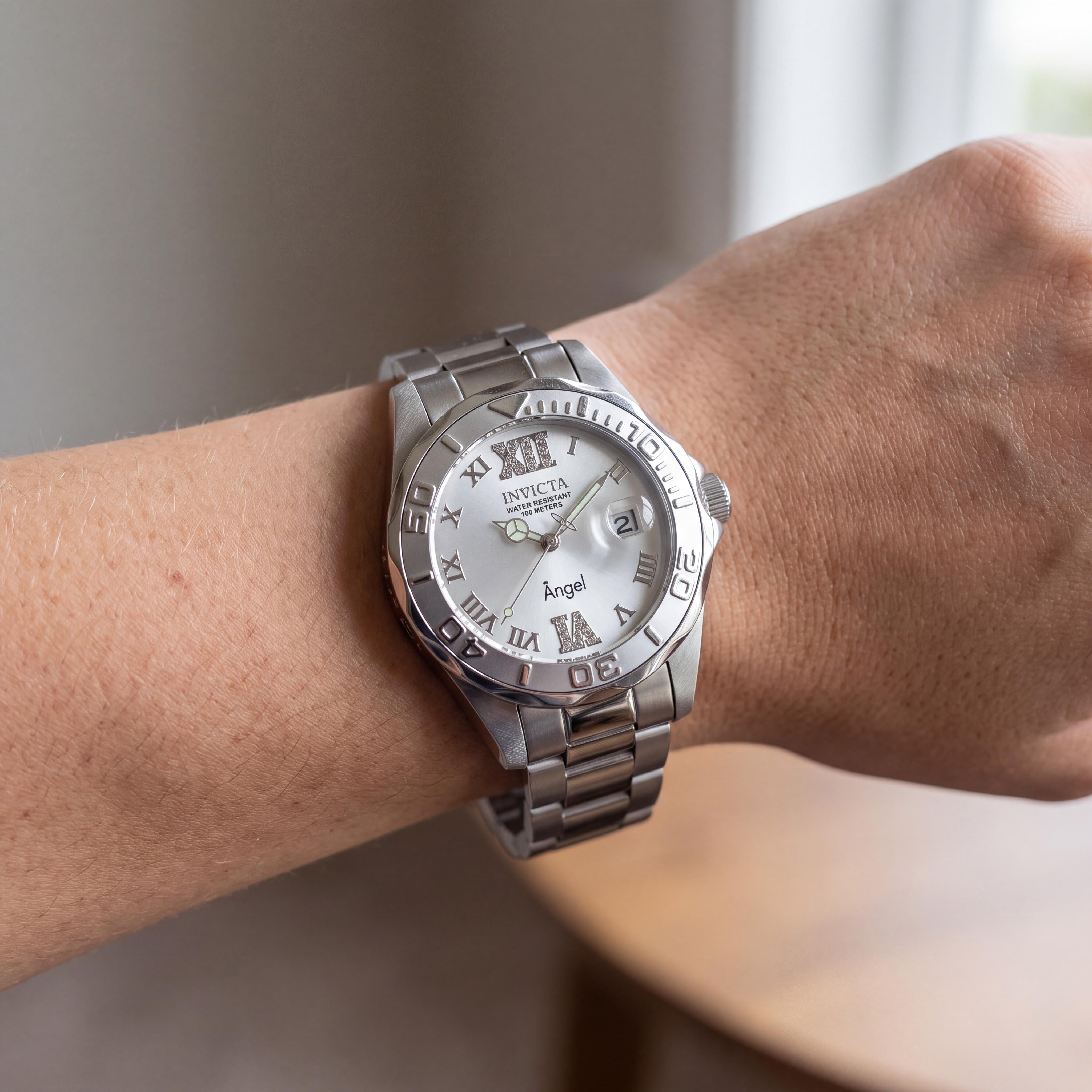 Invicta Women's Angel 14396 Quartz Analog Silver-tone Stainless Steel Watch with Crystal Accented Dial, 38mm, Photo 4