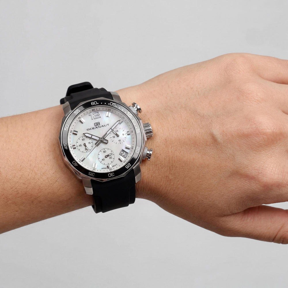 Oceanaut Quartz Movement Women's Off White Stainless Steel Rubber Strap Mother of Pearl Dial Water Resistant Watch