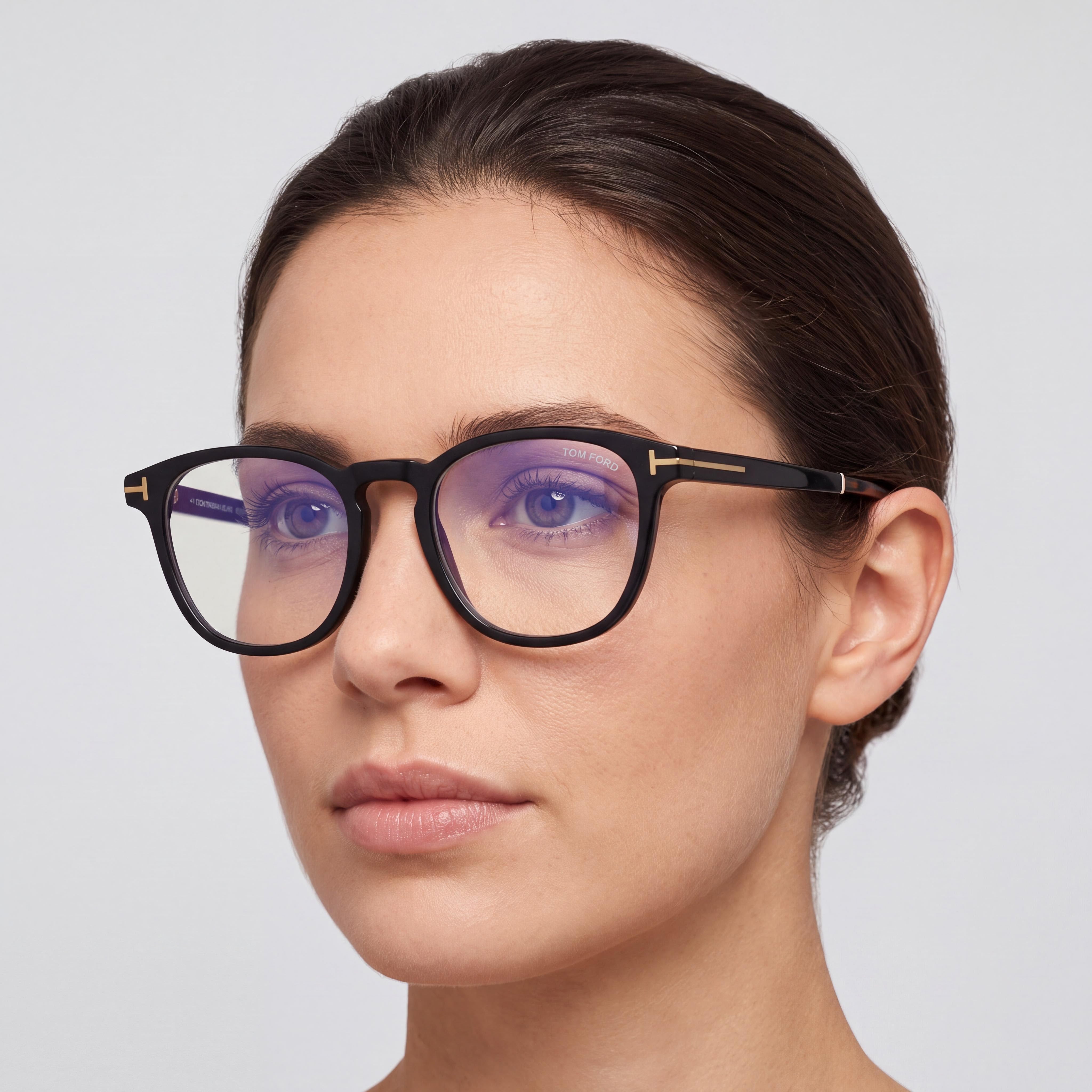 Tom Ford Women's FT5890-B Oval Full-Rim Black Acetate Blue Light Block Eyeglasses 51mm, Photo 4
