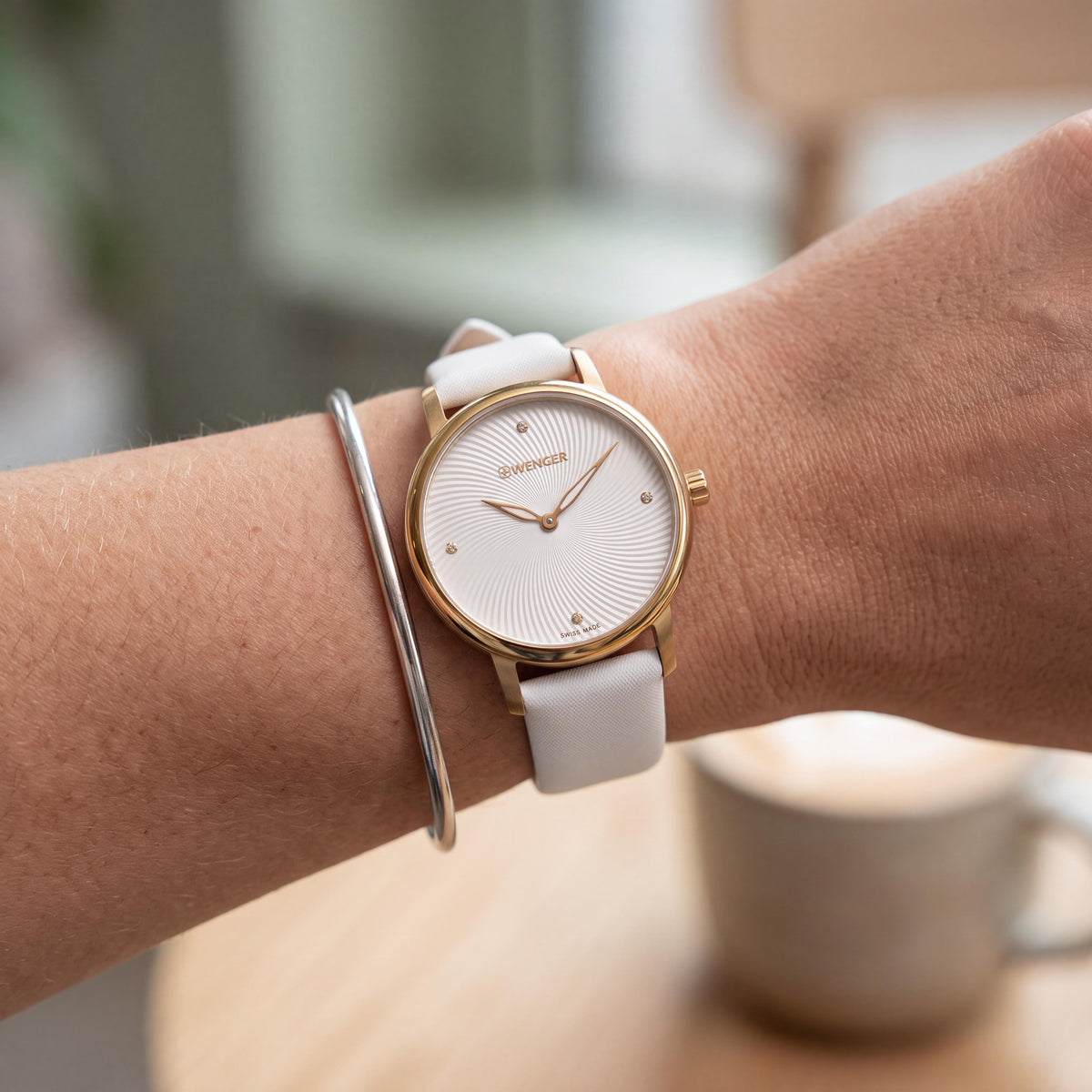 Wenger Urban Donnissima Women's Gold-Tone Stainless Steel White Leather Water Resistant Watch 35mm, Photo 4