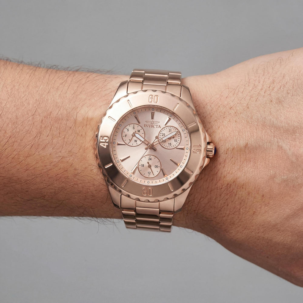 Reloj Invicta Angel 48403 unisex de cuarzo, cronógrafo de acero inoxidable en oro rosa de 38 mm, resistente al agua hasta 10 bares.