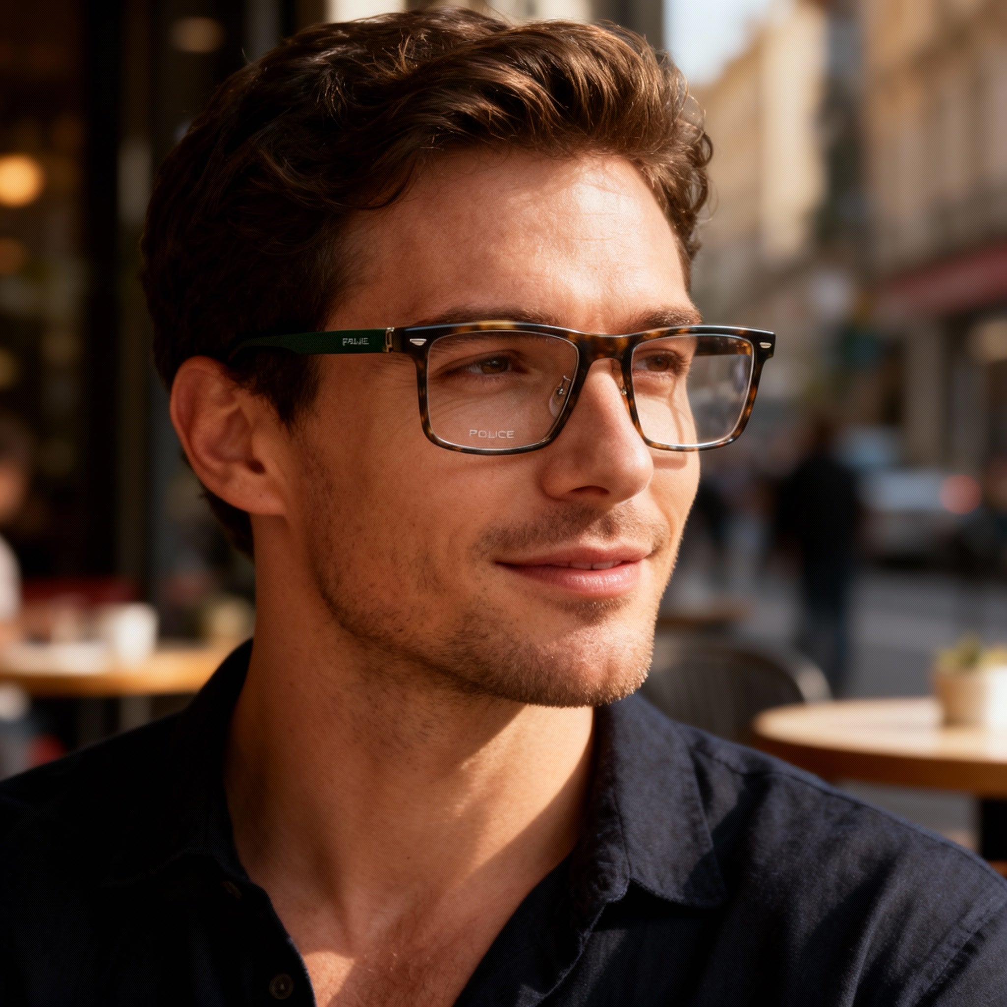 Police VPLF74 Modern Men's Acetate & Metal Non-Polarised Eyeglasses Matt Striped Green 54mm, Photo 5