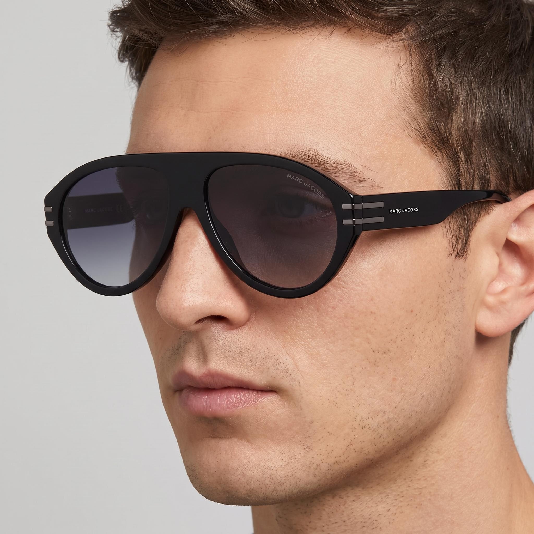 Marc Jacobs Casual Men's Acetate Sunglasses with Black Dark Ruthenium Frame and Dark Grey Shaded Lenses 58mm, Photo 4