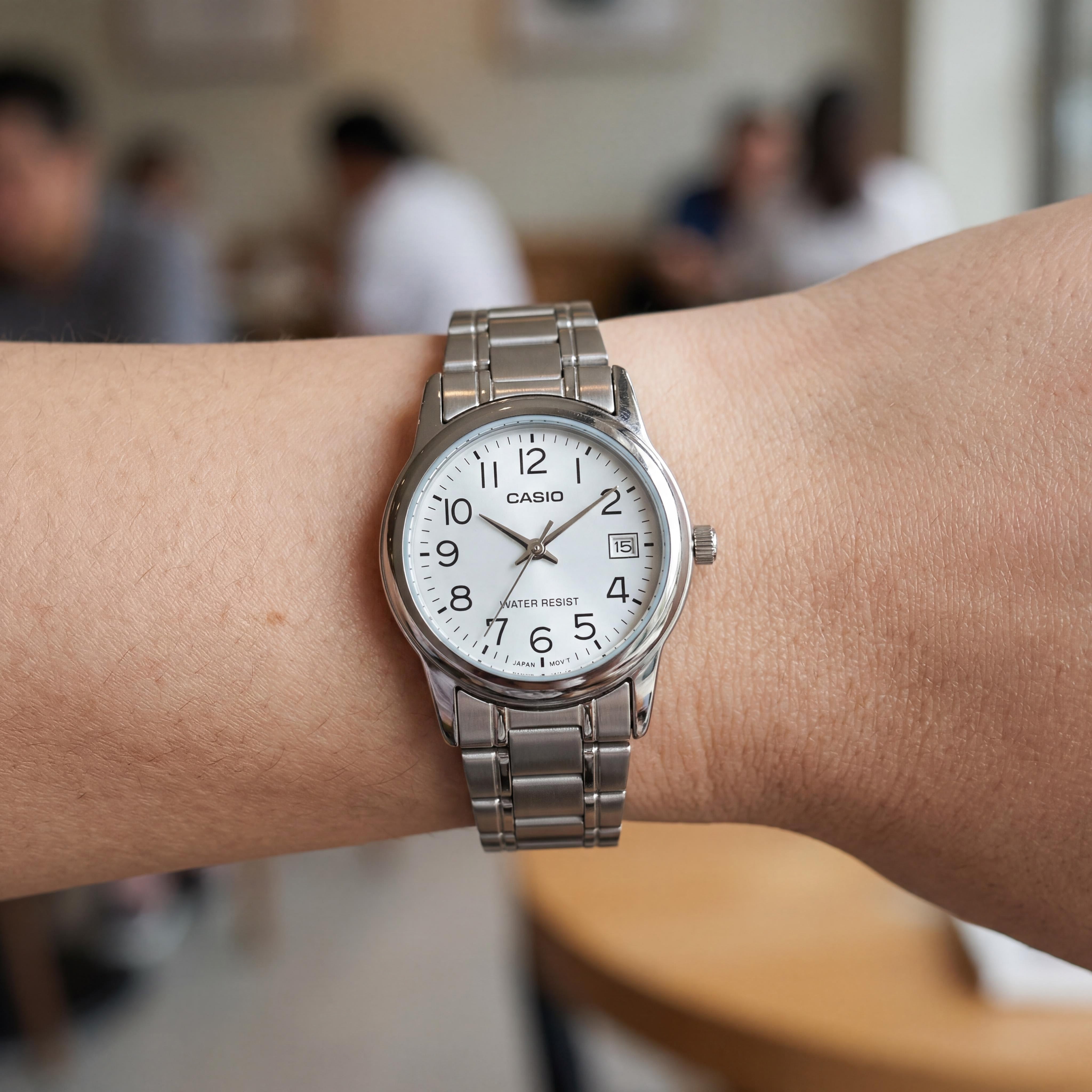 Casio Women's Quartz Movement Silver Black White Stainless Steel Watch with Glow In The Dark, 31x25mm Case, Photo 4