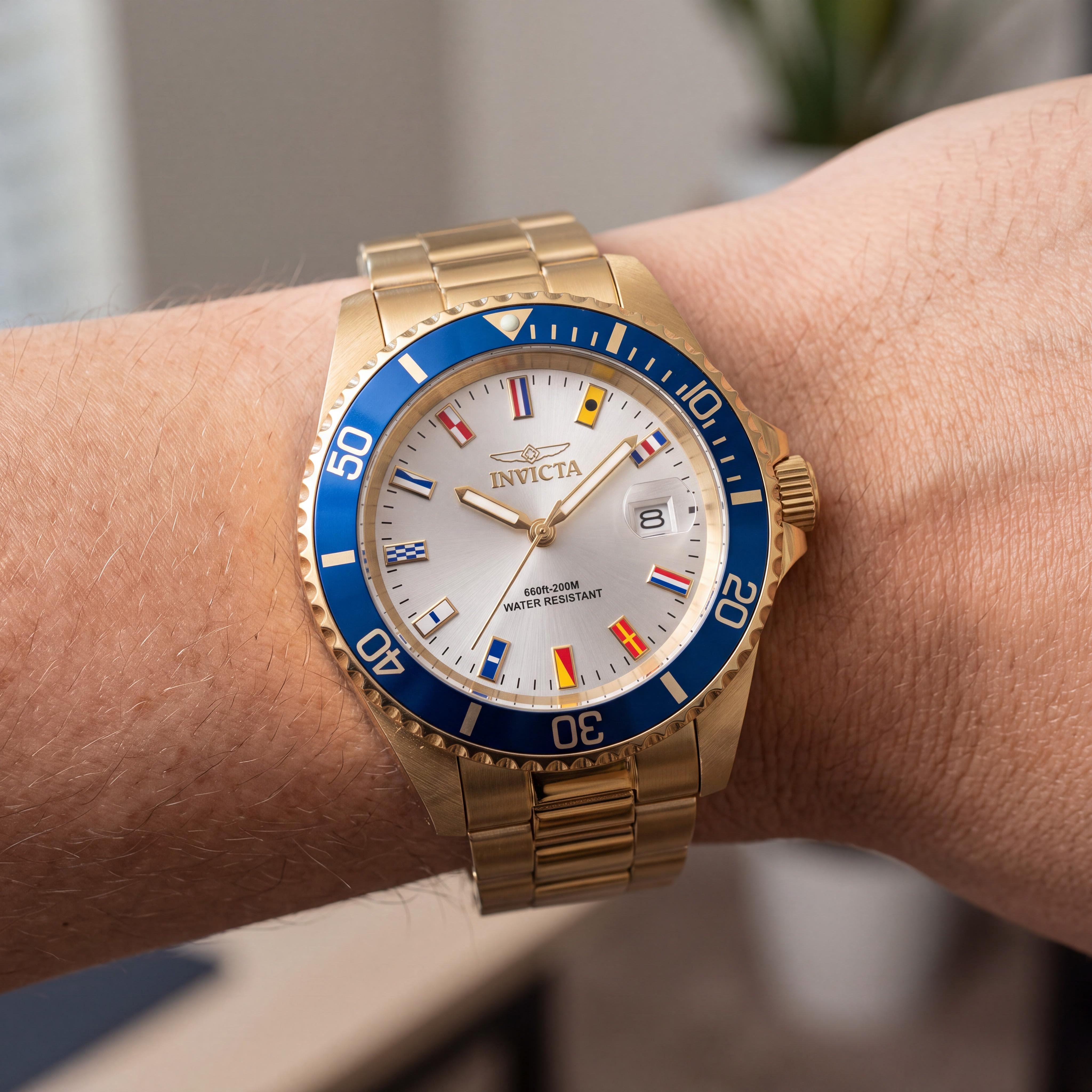 Invicta Pro Diver 49886 Men's Gold Case Silver Dial Quartz Stainless Steel Bracelet 40mm Wrist Watch, Photo 3