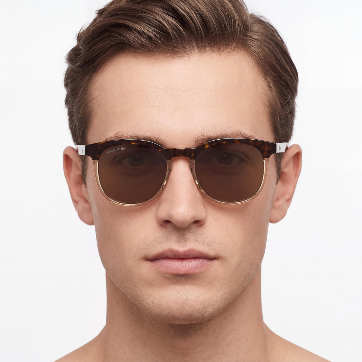 Gafas de sol Lacoste Casual para hombre con montura de plástico, protección UV 400, color habana/caramelo transparente, lentes marrones, 52 mm, Photo 5