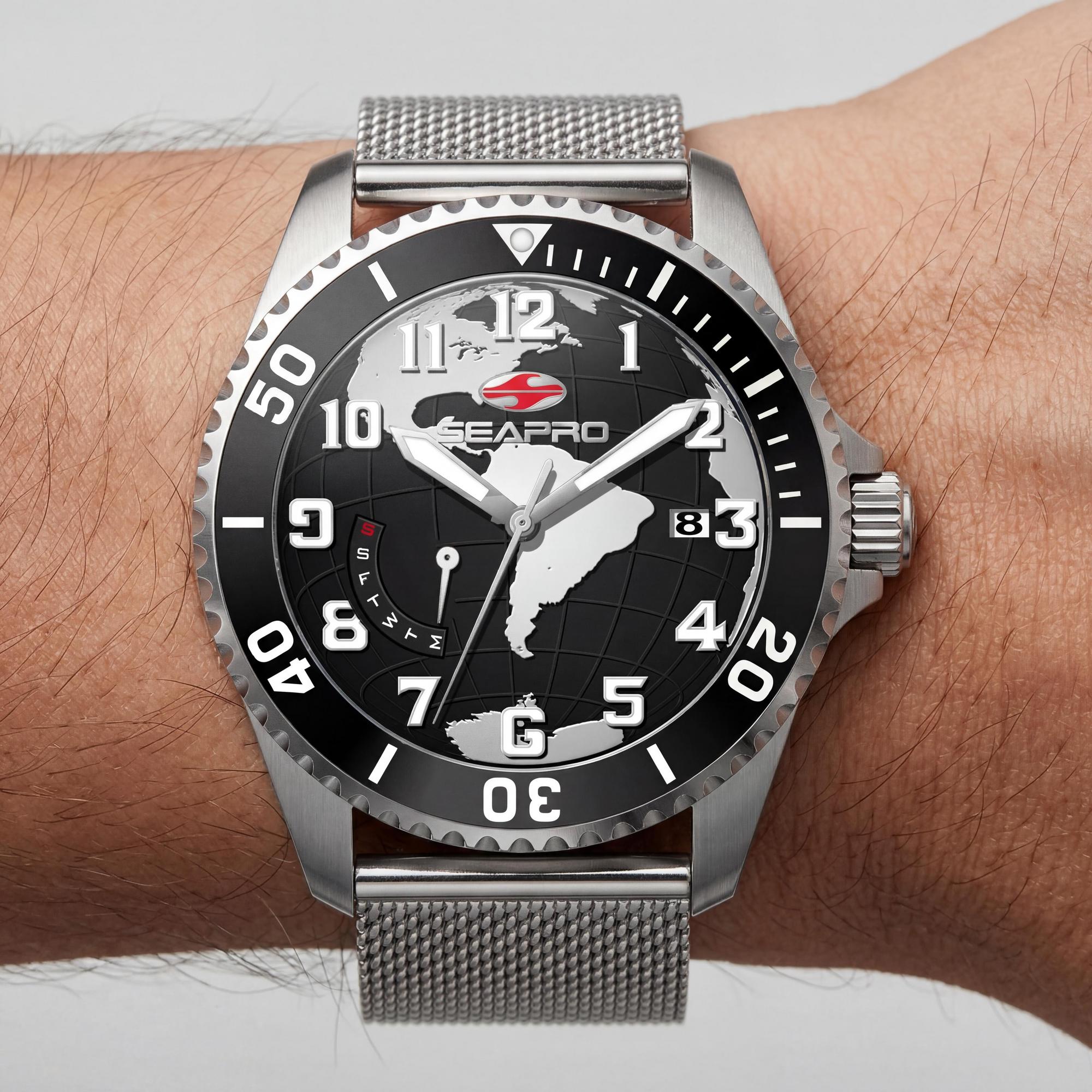 Reloj Seapro de acero inoxidable negro resistente al agua con movimiento de cuarzo para hombre, Photo 3