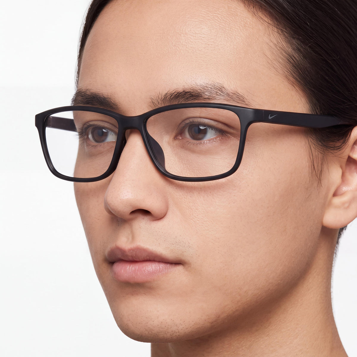 Nike 7118 Unisex Classic Full Rim Rectangle Matte Black Plastic Eyeglasses with Clear Non- Lenses 55-14-140mm, Photo 5