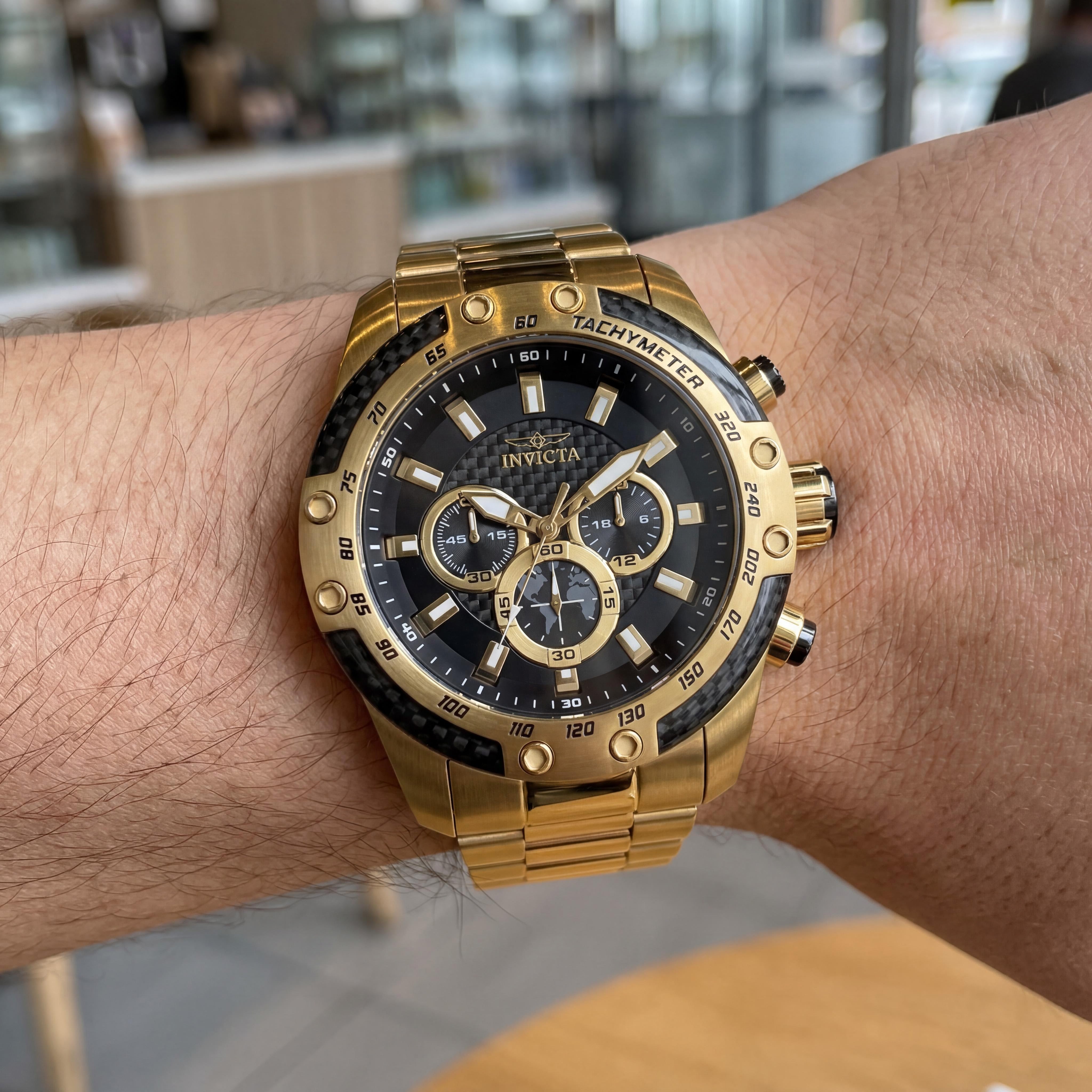 Invicta 28658 Men's Speedway Quartz Watch, 50mm, Black Dial, Gold-Tone Stainless Steel, Water Resistant, Luminous, Photo 4