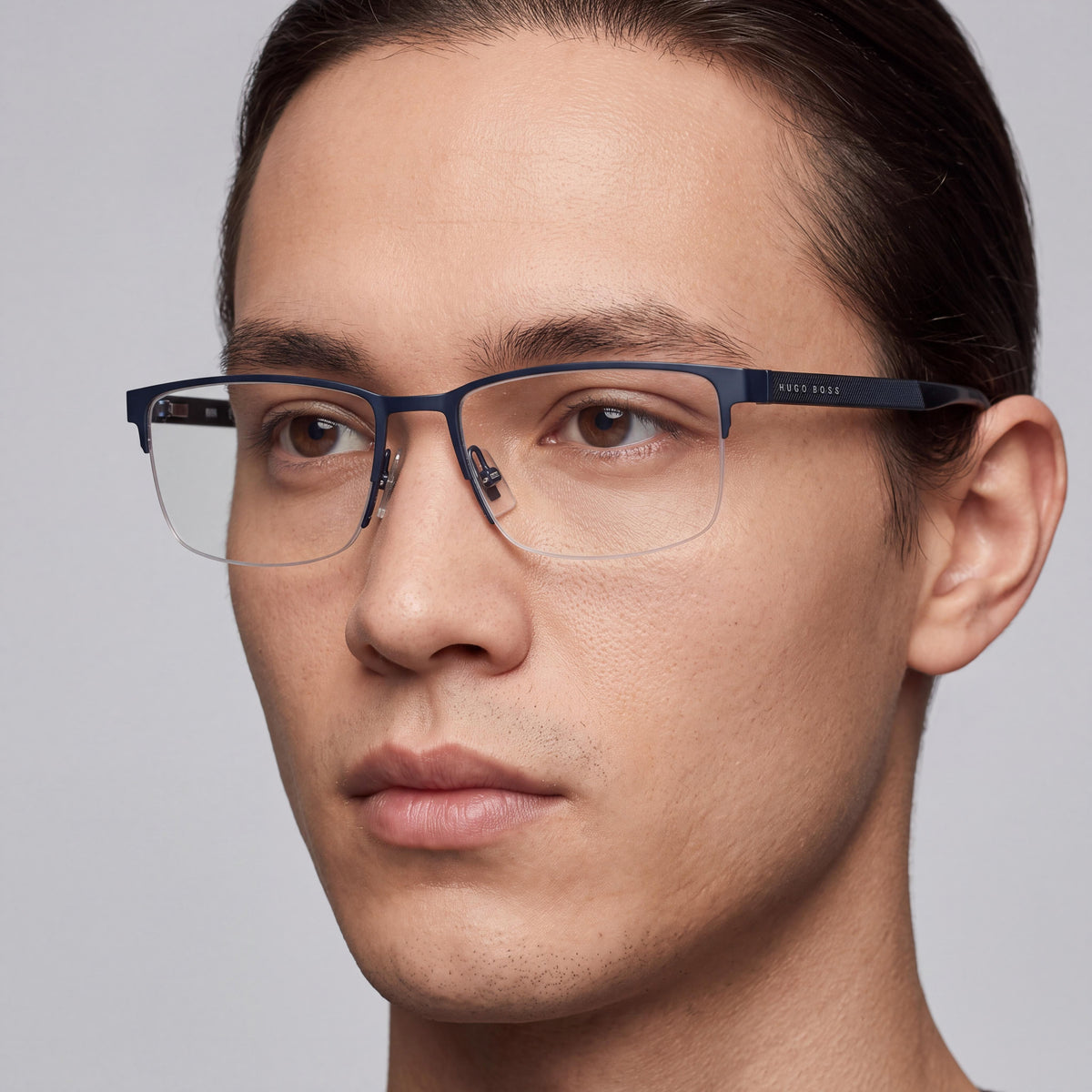 Hugo Boss Gafas de sol unisex con montura de metal clásica, montura azul, lentes multicolor, 57 mm, Photo 4