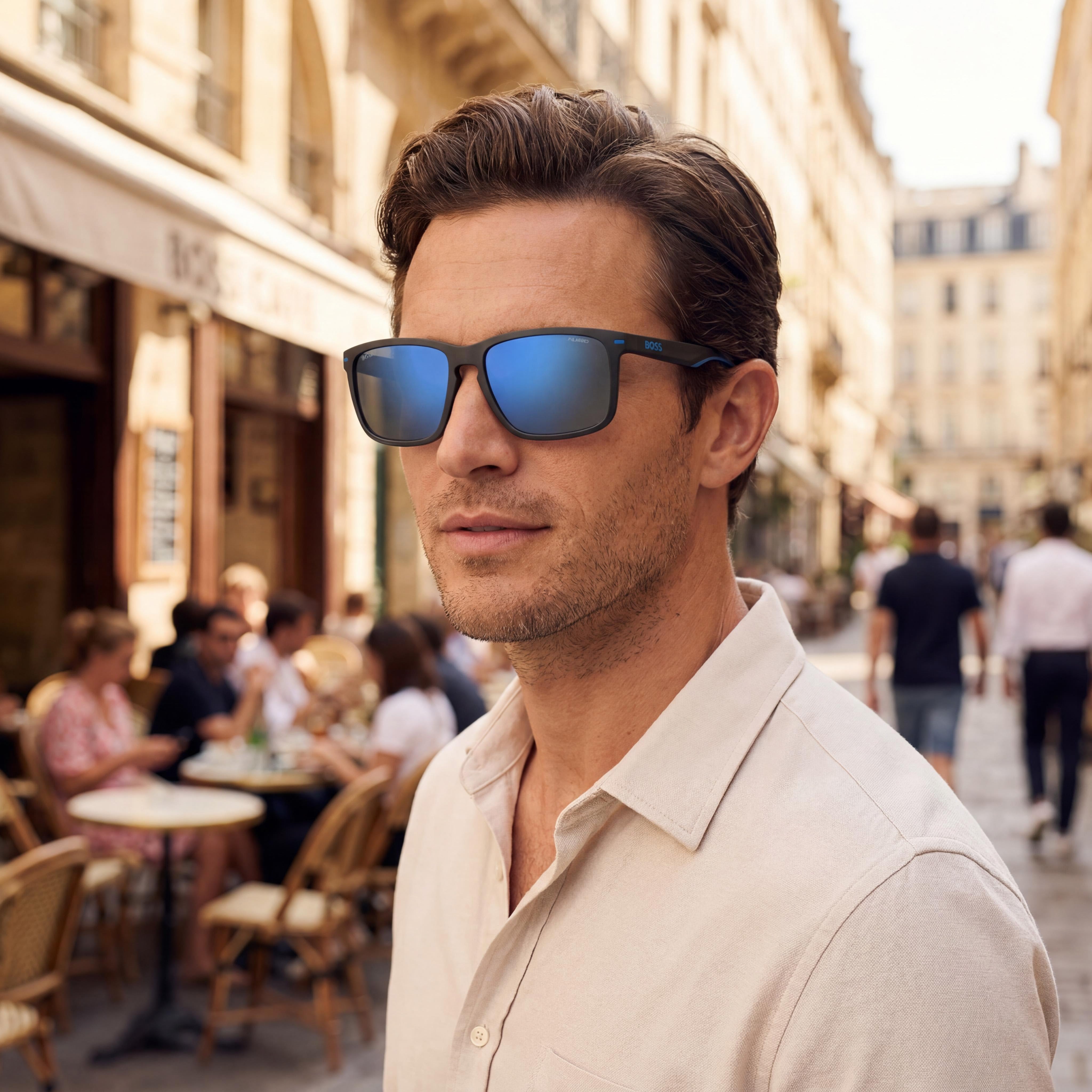 Hugo Boss Casual Men's Eco Polyamide Matte Grey Blue Polycarbonate Blue Mirror UV Protection Sunglasses 59mm, Photo 5