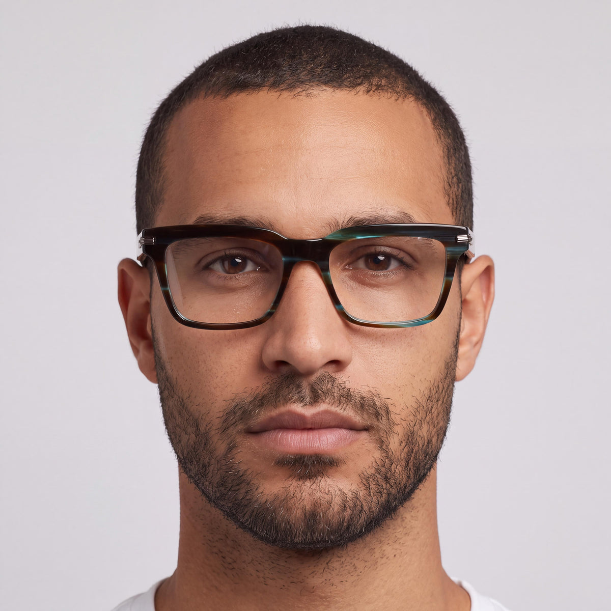 Gafas Ferragamo para hombre Sf3014 con montura de acetato verde a rayas y lentes transparentes de policarbonato de 55 mm, Photo 5