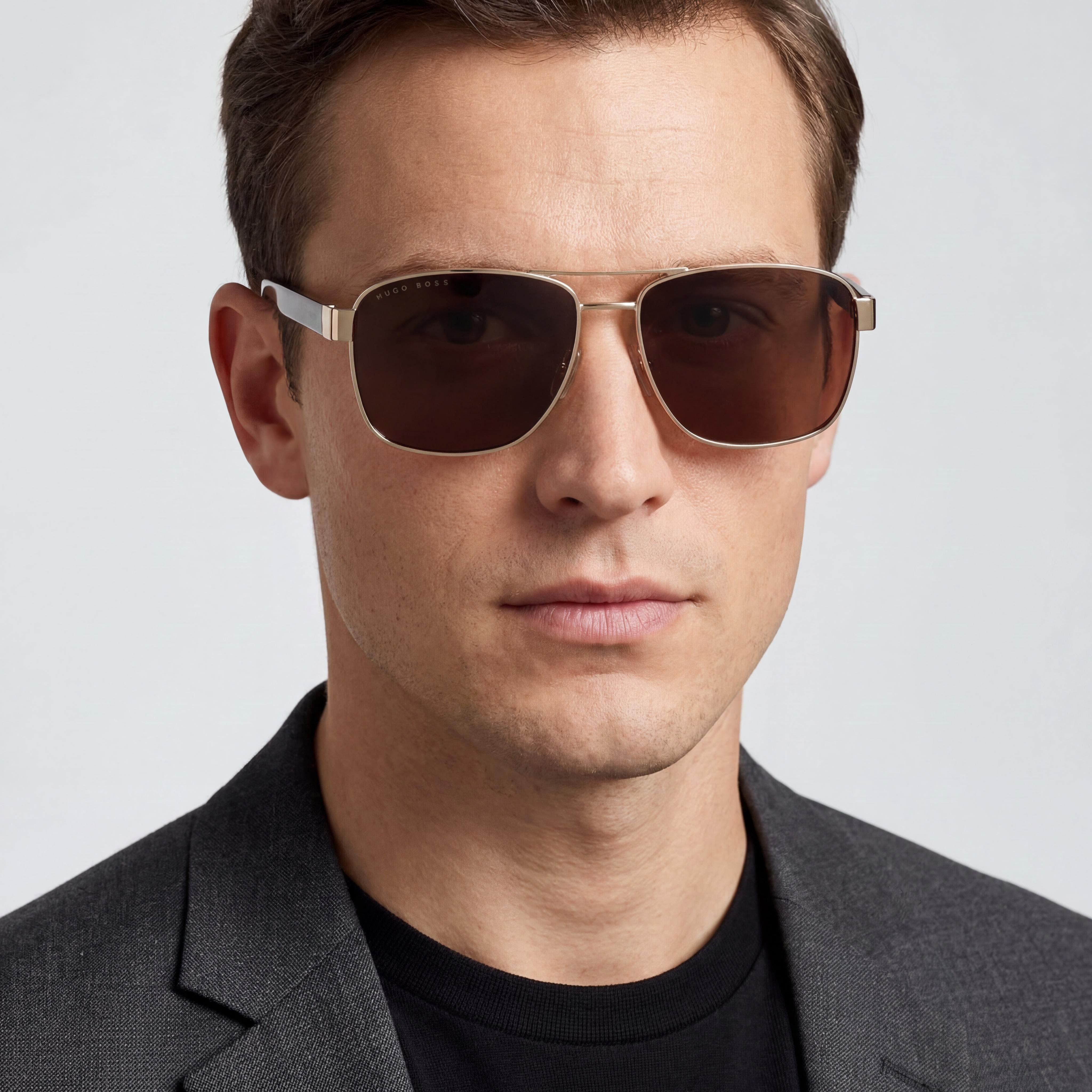 Hugo Boss 1559/O/S Men's Polarized Metal Sunglasses Brown Gold Frame Brown Lens 100% UV Protection 60mm, Photo 4