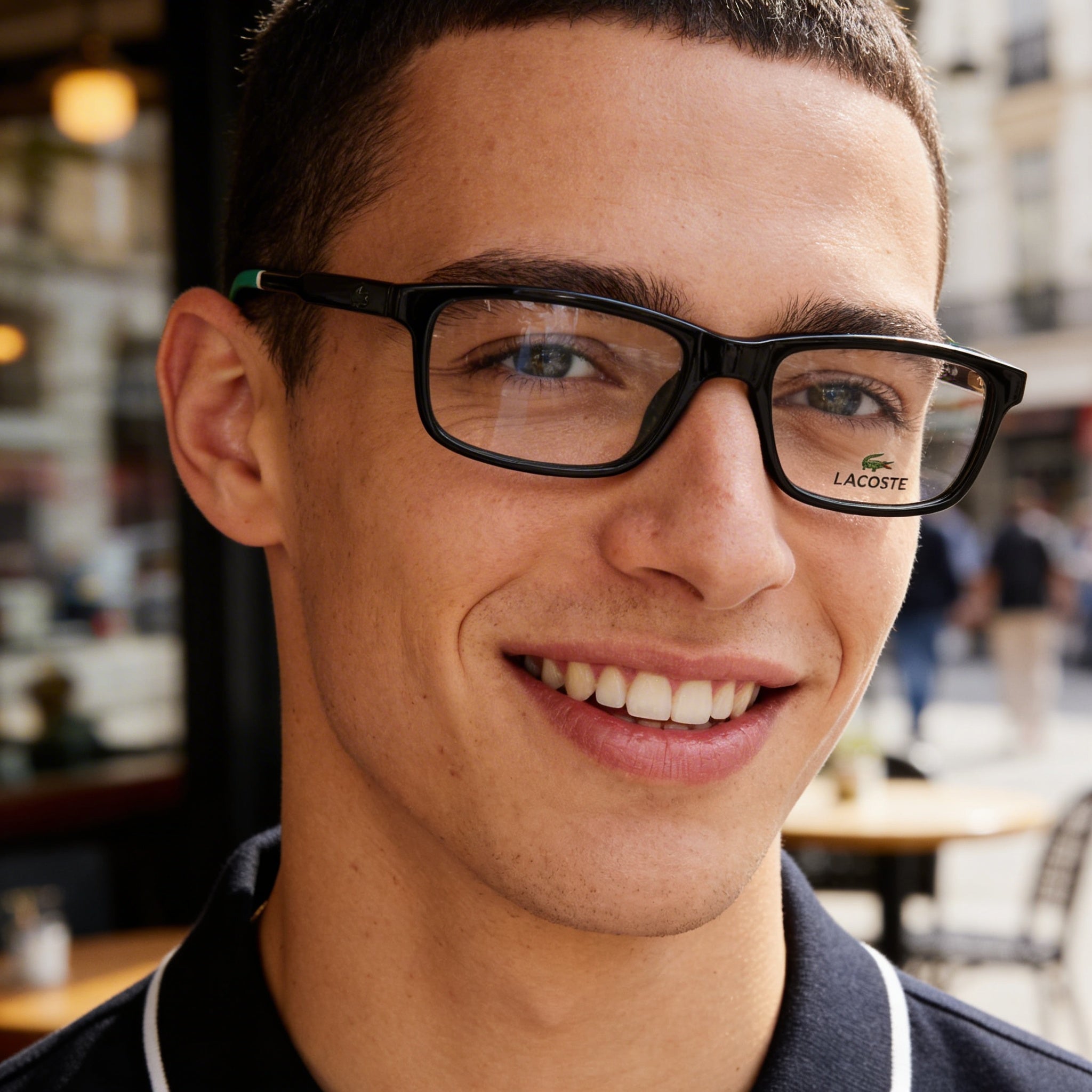 Gafas modernas para hombre Lacoste con montura de inyección negra, lentes de policarbonato, tamaño 49-16-140 mm, Photo 5