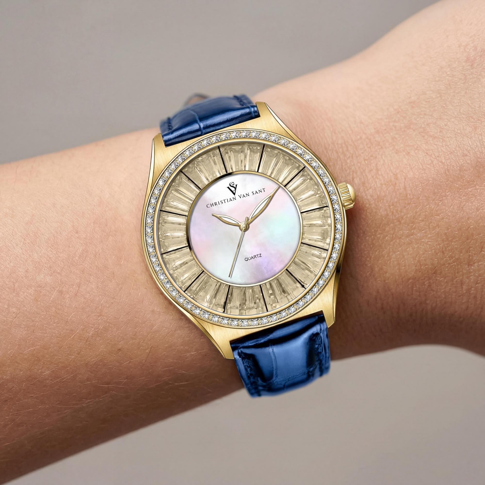 Christian Van Sant CV3203 Modern Women's Stainless Steel Leather Mother of Pearl Dial Quartz Water Resistant Watch, Photo 3