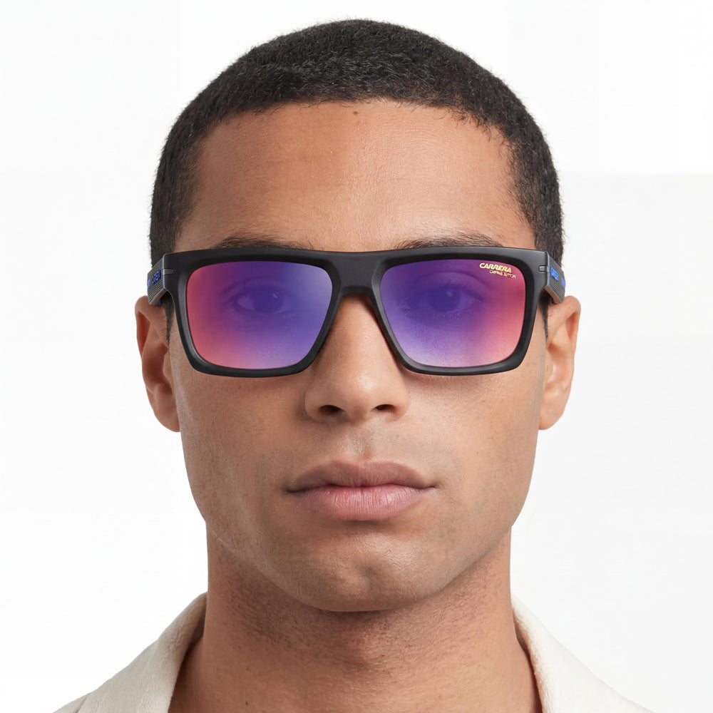 Carrera Carrera 4019/S Gafas de sol negras de plástico con protección UV y sombreado azul y rojo de edición Festival para hombre, 58 mm