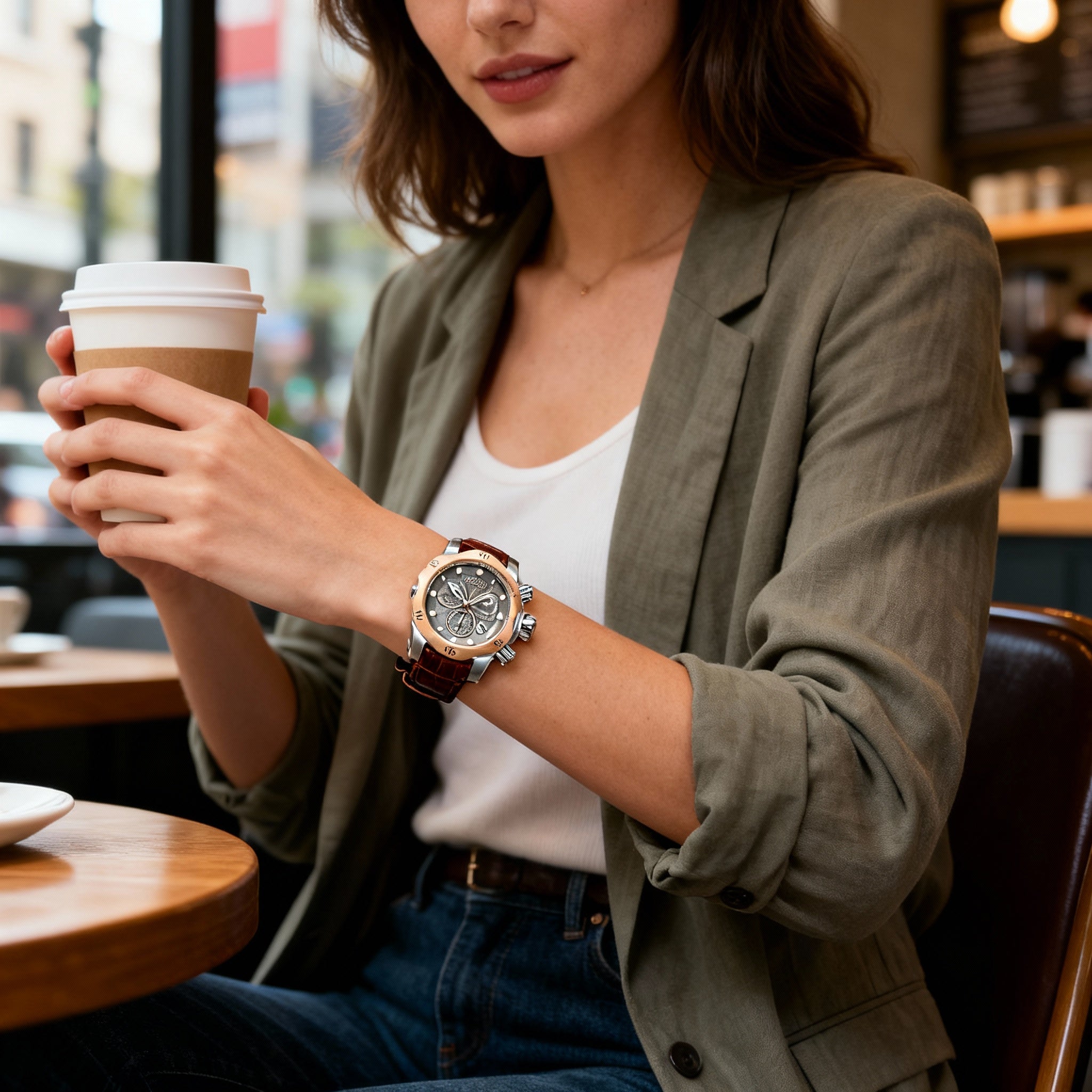 Invicta Reserve Venom 32958 Unisex 54mm Silver Stainless Steel Quartz Watch, Gunmetal Dial, Leather Band, Stopwatch, Photo 4