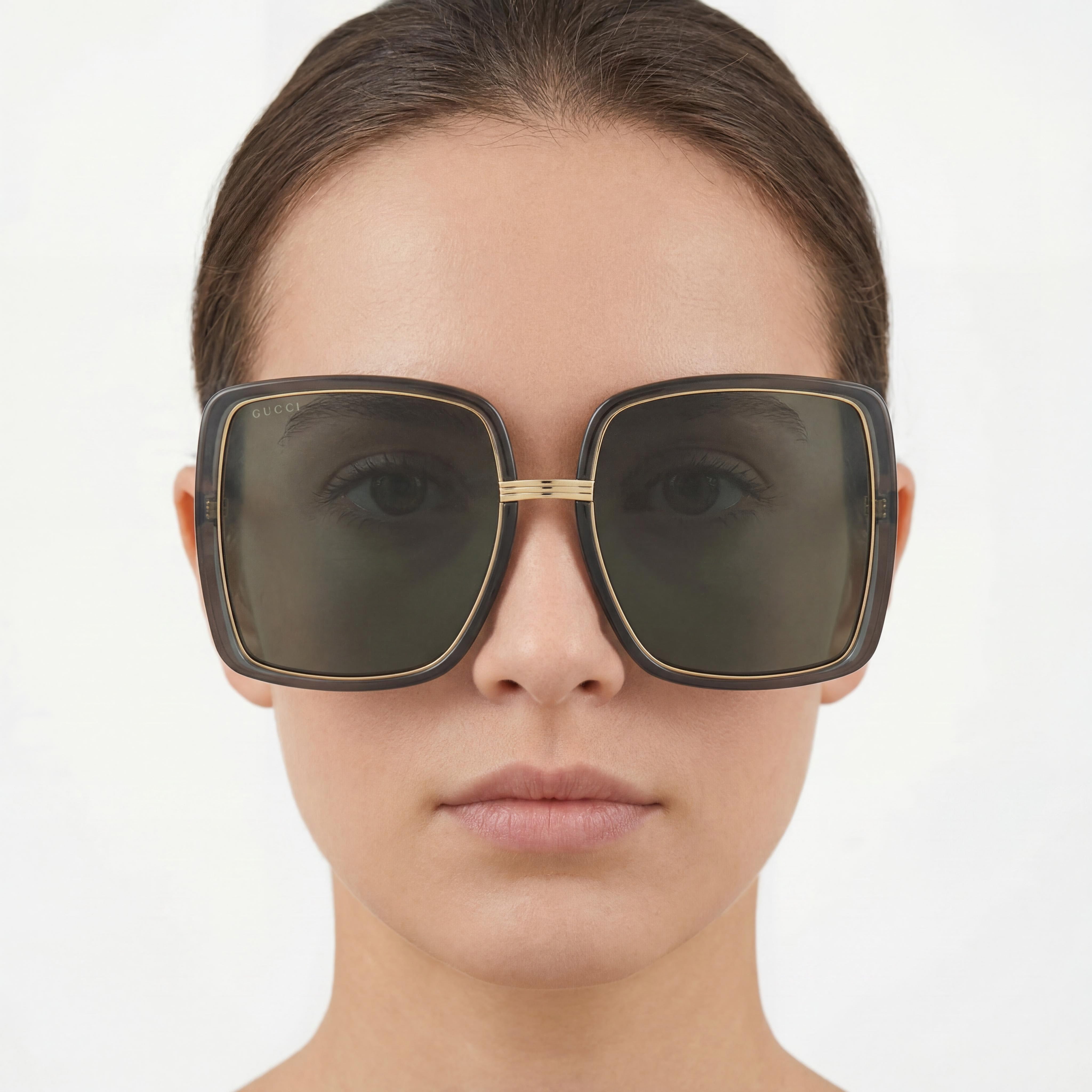 Gucci Gg0903s-001 Women's Transparent Grey Plastic Square Sunglasses, Grey-Gold-Grey Lenses, UV Protection, Non-Polarized 60mm, Photo 3