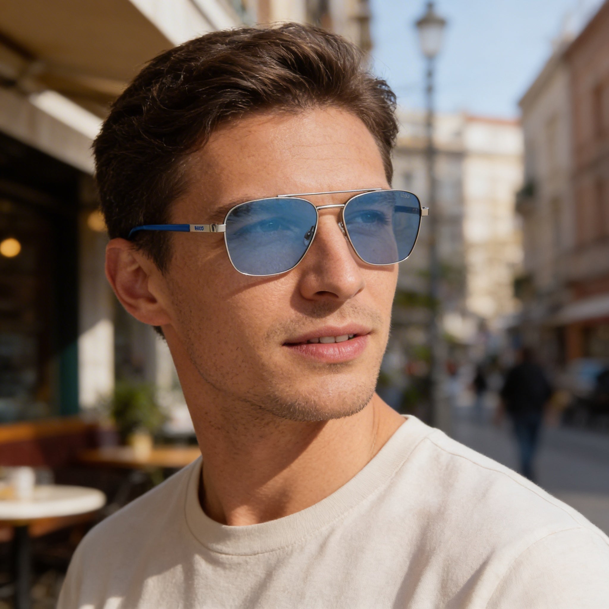 HUGO Modern Men's Pilot Metal Ruthen Sunglasses with Matte Ruthenium Stainless Steel Lenses 57mm UV Protection, Photo 5