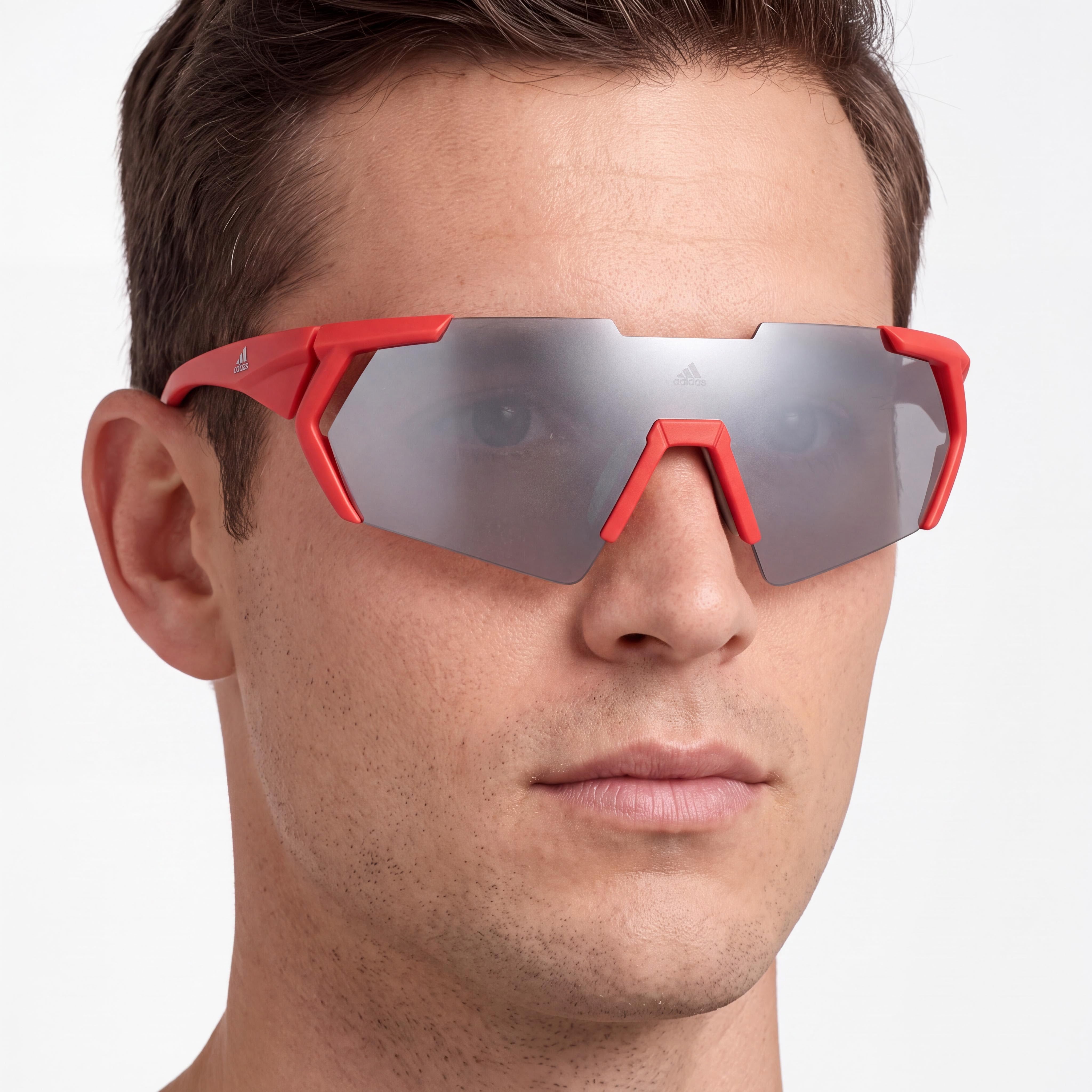 adidas Gafas de sol modernas para hombre, con protección UV, sin polarizar, espejo rojo brillante inyectado, humo, 140 mm, Photo 4