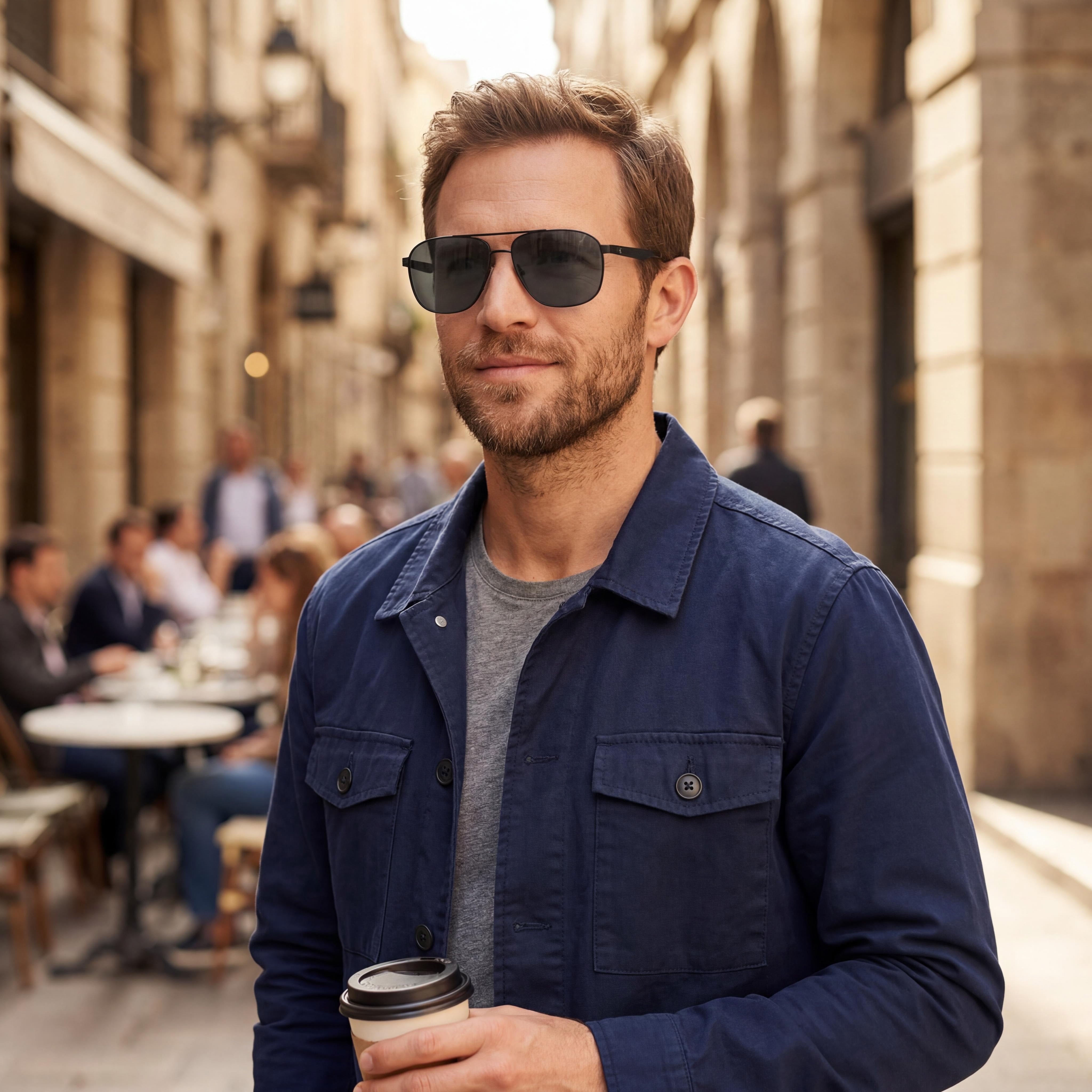 Calvin Klein Jeans Classic Men's Black Metal Modified Rectangular Polarized UV Protection Sunglasses 59mm, Photo 5