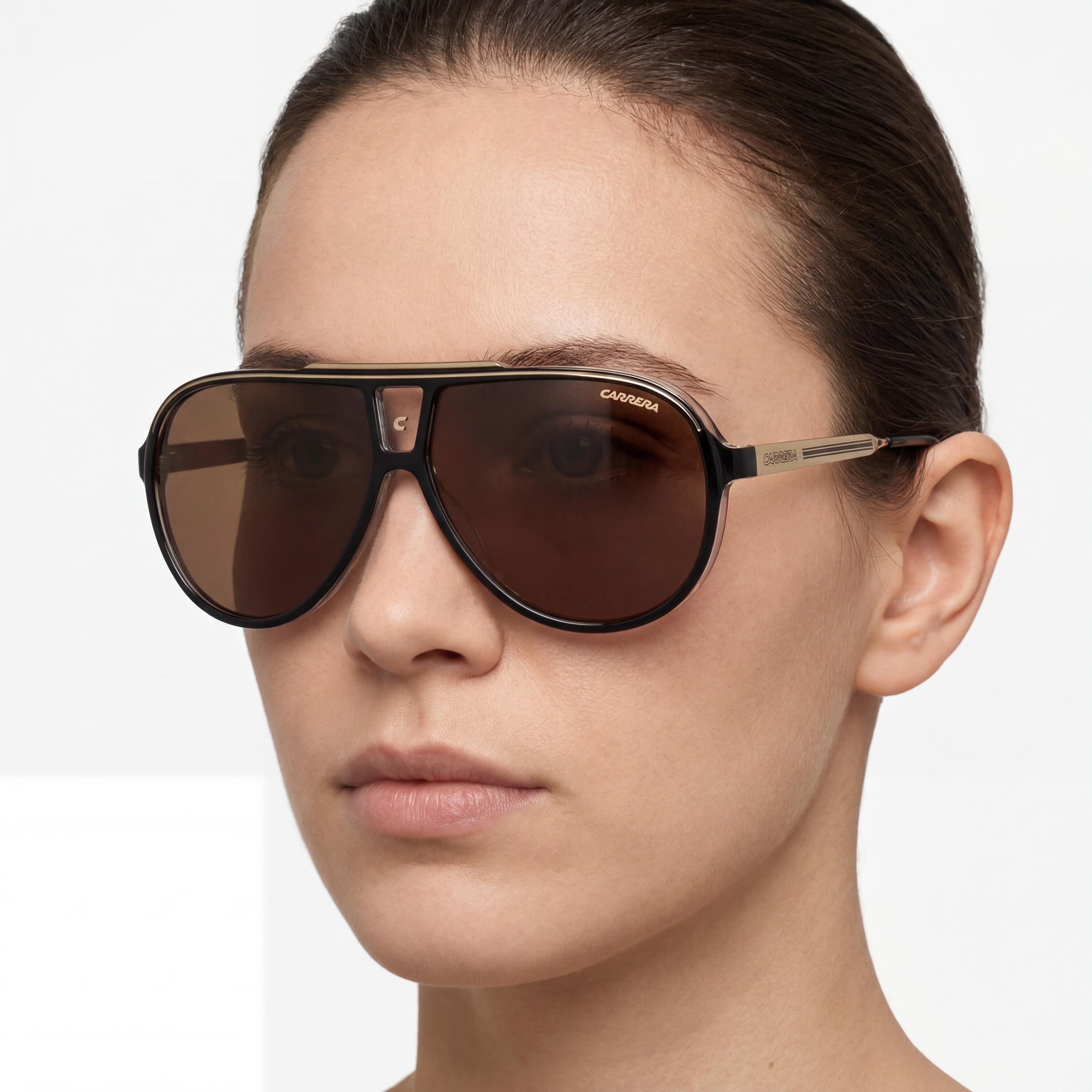 Gafas de sol Carrera Moderno Unisexo Negro Oro Elastómeros Termoplásticos Marco Lente Dorada 63mm Protección UV, Photo 5