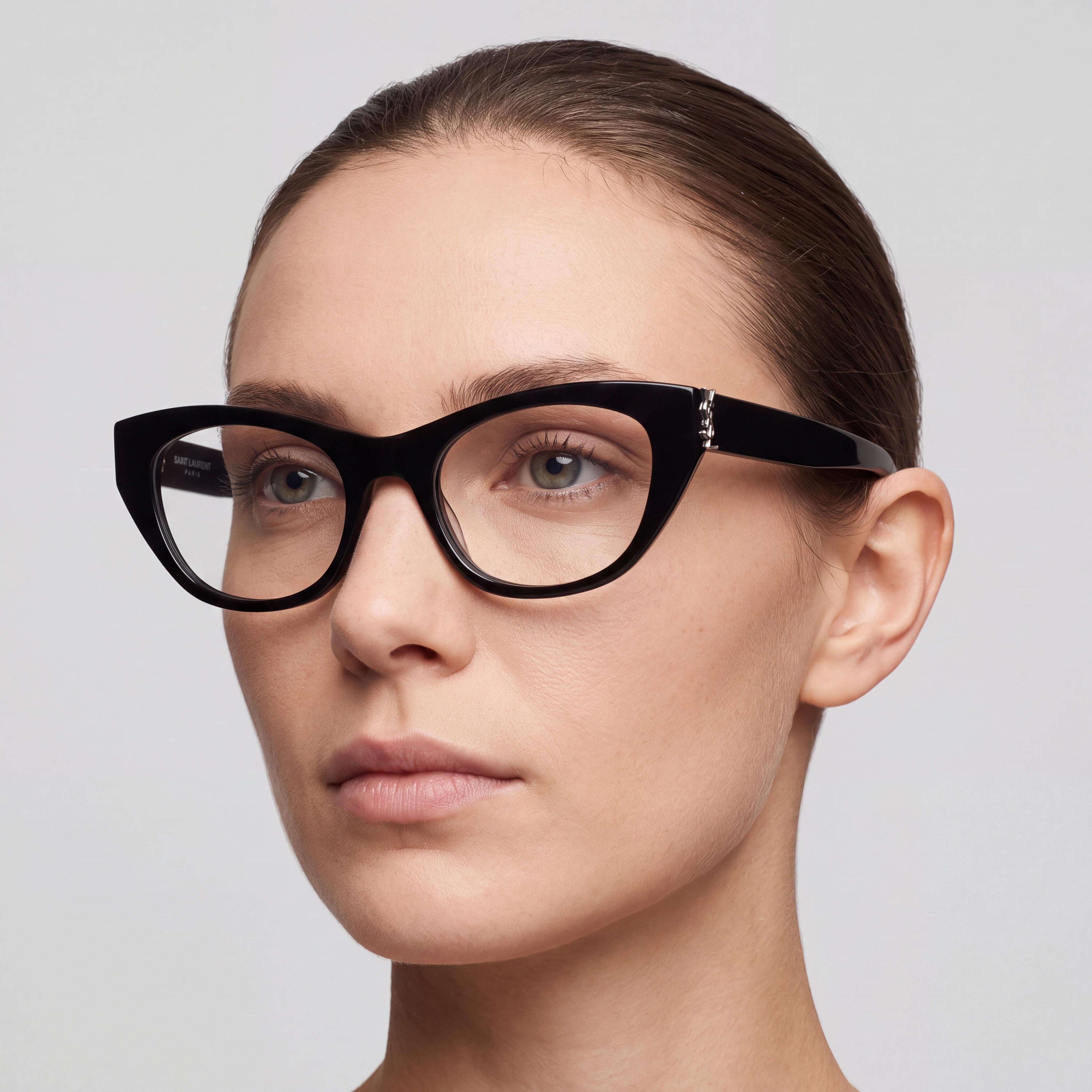 Yves Saint Laurent Sl M80-001 Women's Cat Eye Black / Transparent Plastic Frame Clear Lens Eyeglasses 52mm, Photo 4