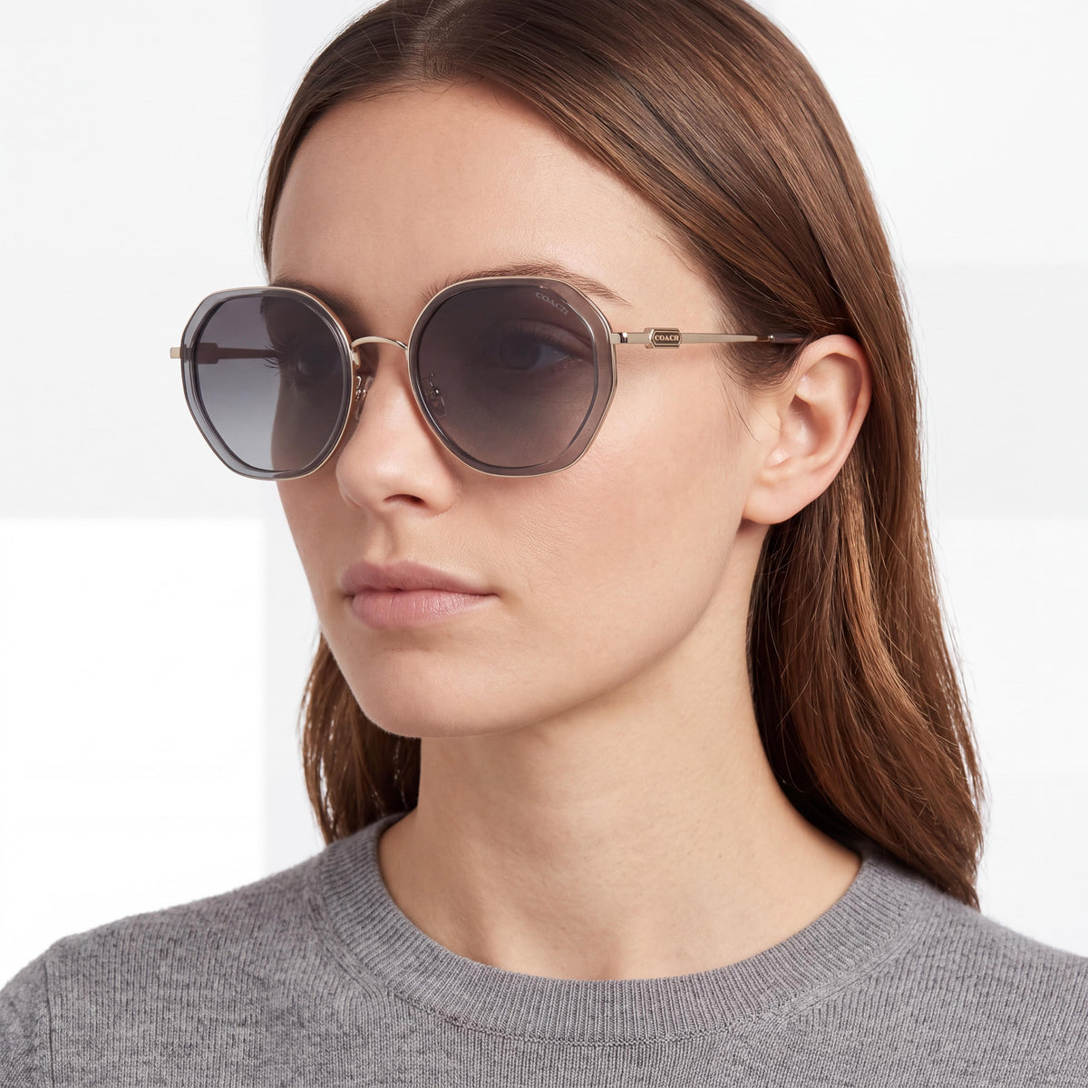 Coach HC7141 Women's Classic Composite Transparent Grey Frame Grey Gradient Non-Polarized UV Protection Sunglasses 54mm, Photo 4