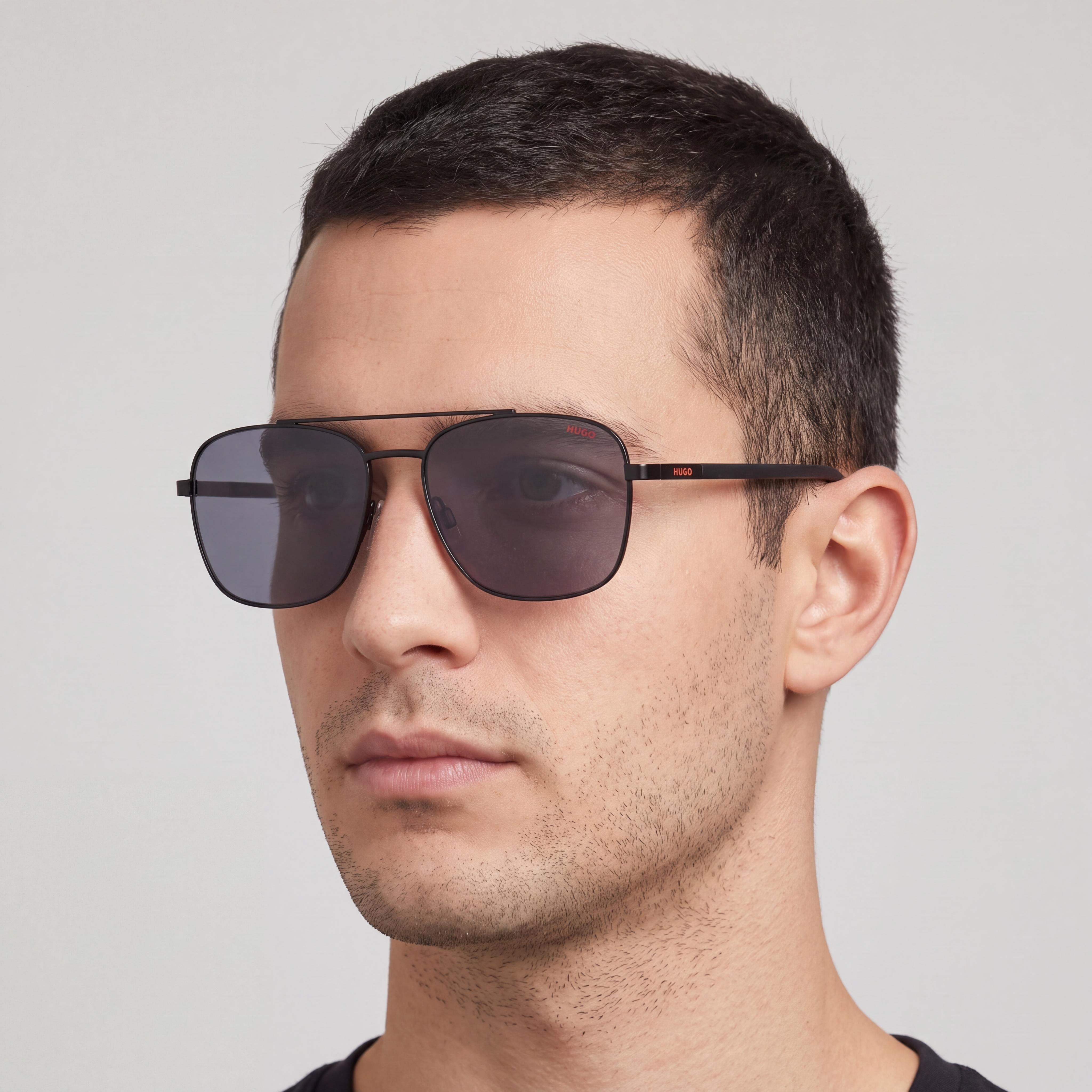 HUGO HG 1269/S Contemporary Men's Metal Matte Black Grey Frame Grey Polycarbonate UV Protection Sunglasses 57mm, Photo 5