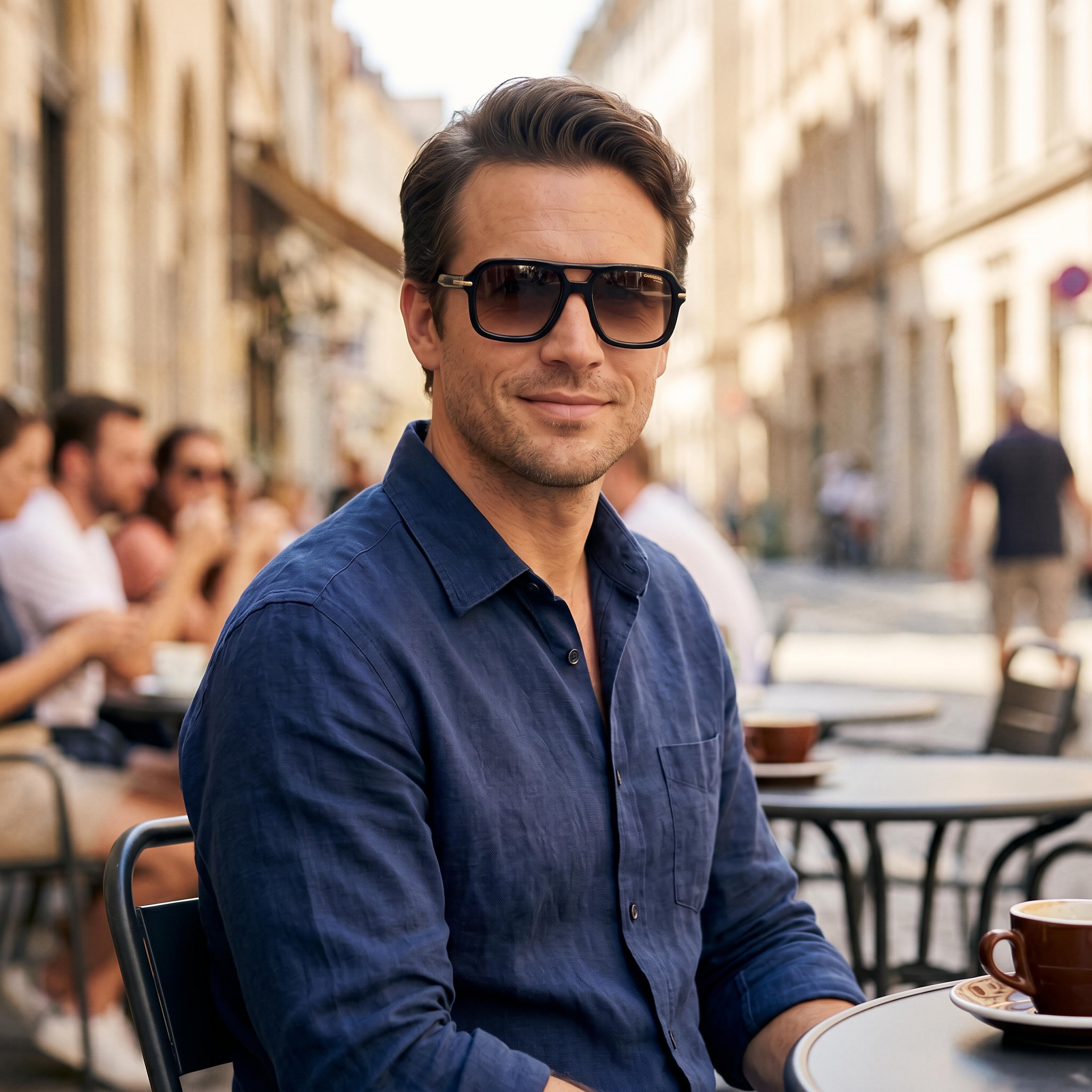 Gafas de sol Carrera 317/S para hombre, con montura de plástico negro y lentes marrones degradadas no polarizadas de 55 mm con protección UV, Photo 5