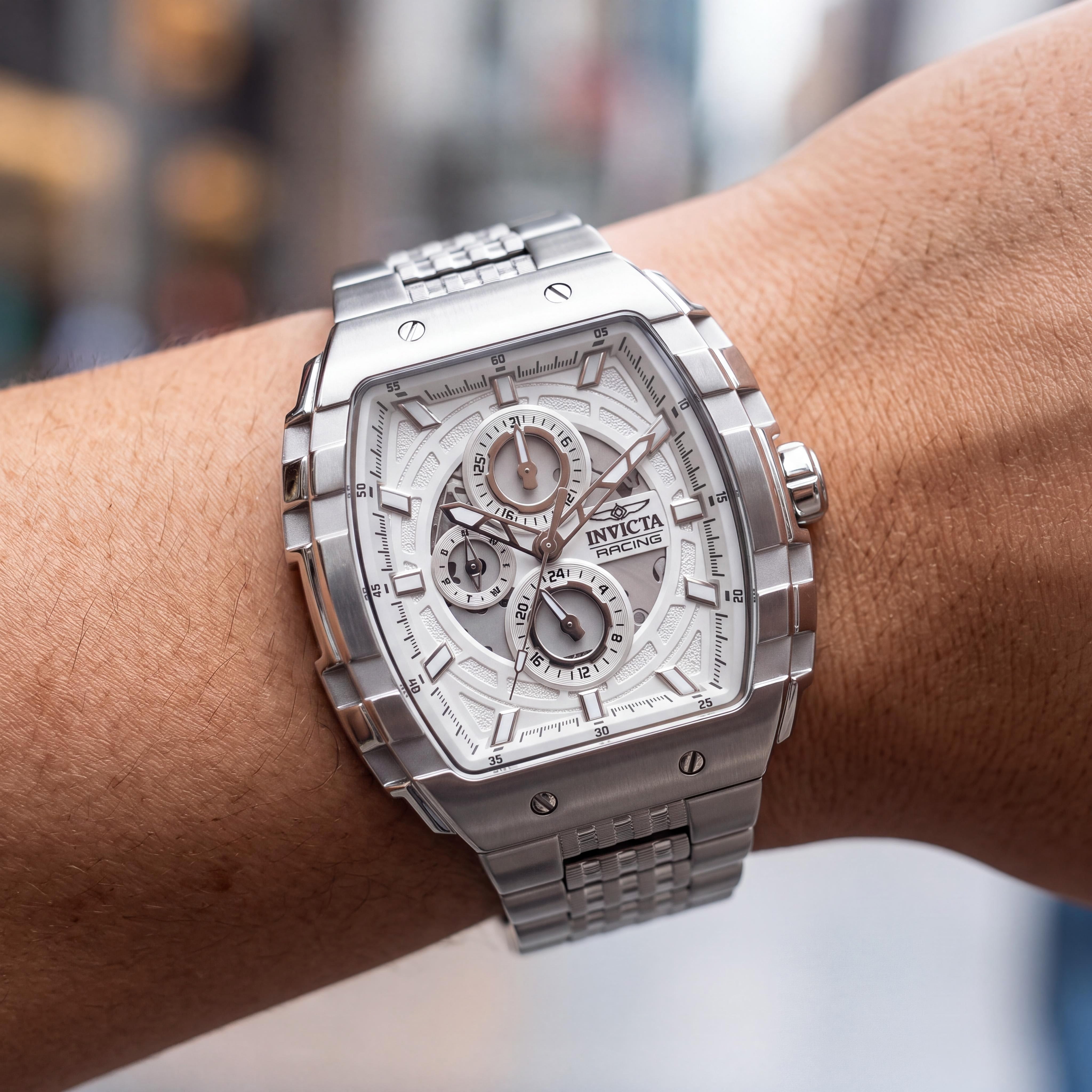 Invicta S1 Rally 50238 Reloj cronógrafo de cuarzo unisex con brazalete de acero inoxidable plateado 47 mm, Photo 4