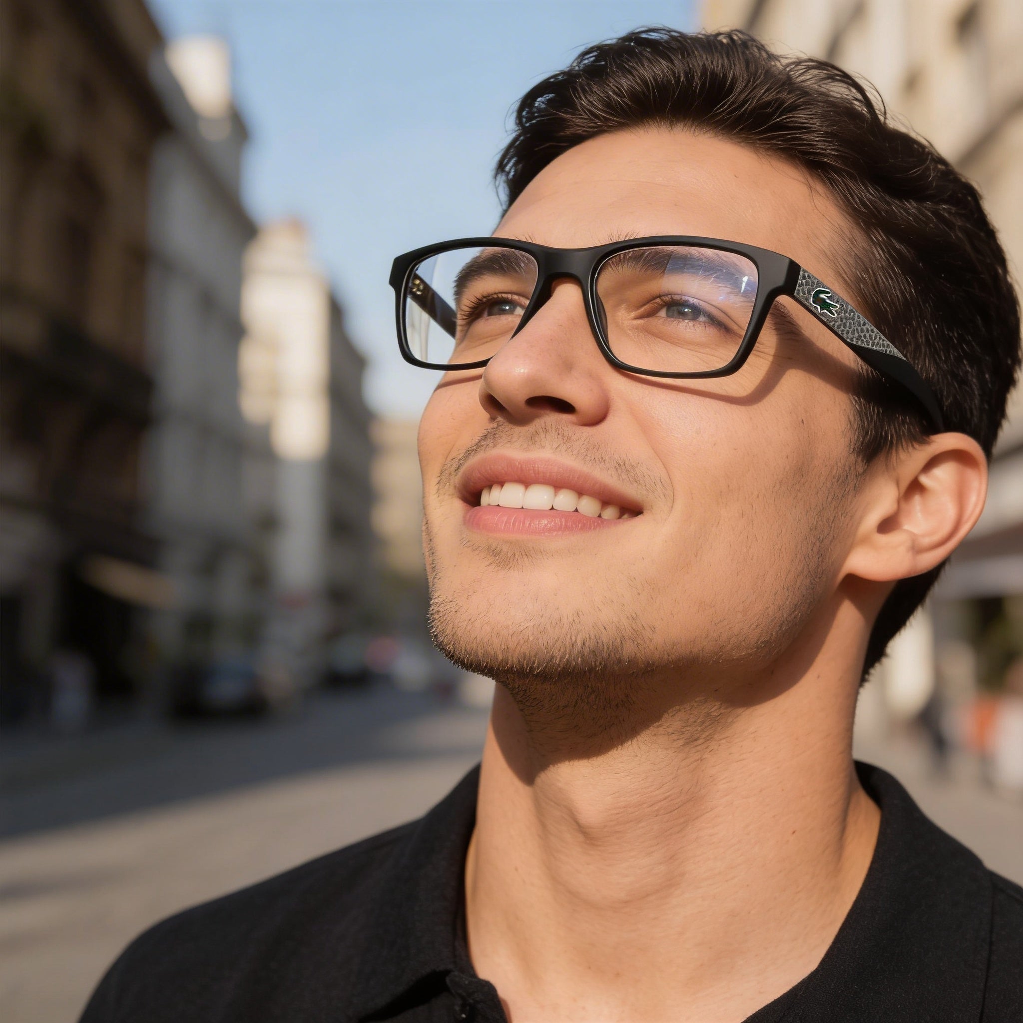 Gafas de lectura rectangulares de plástico con montura completa de diseñador Lacoste L2862 para hombre, color negro mate, 54-17-150 mm, Photo 4