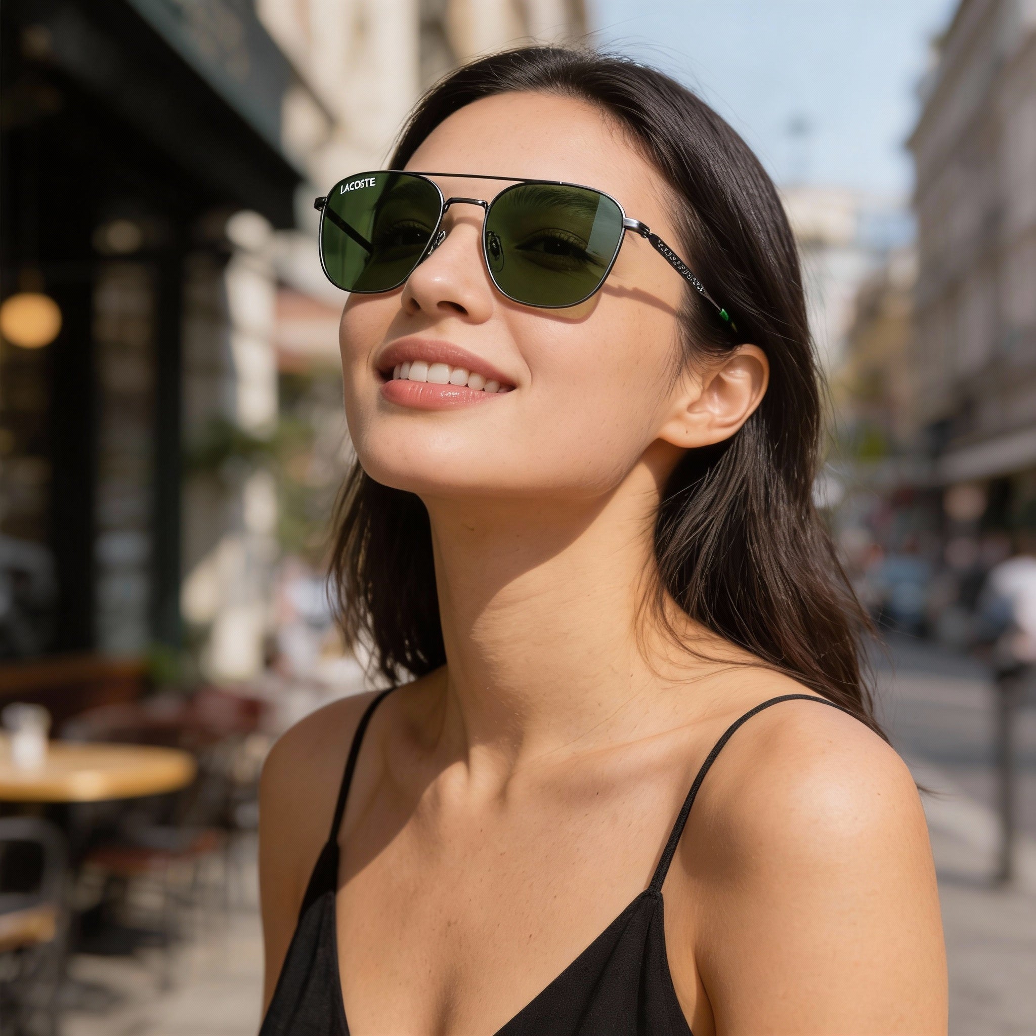 Lacoste Casual Unisex Metal Frame Gunmetal Solid Green Lens 55mm UV Protection Sunglasses, Photo 4