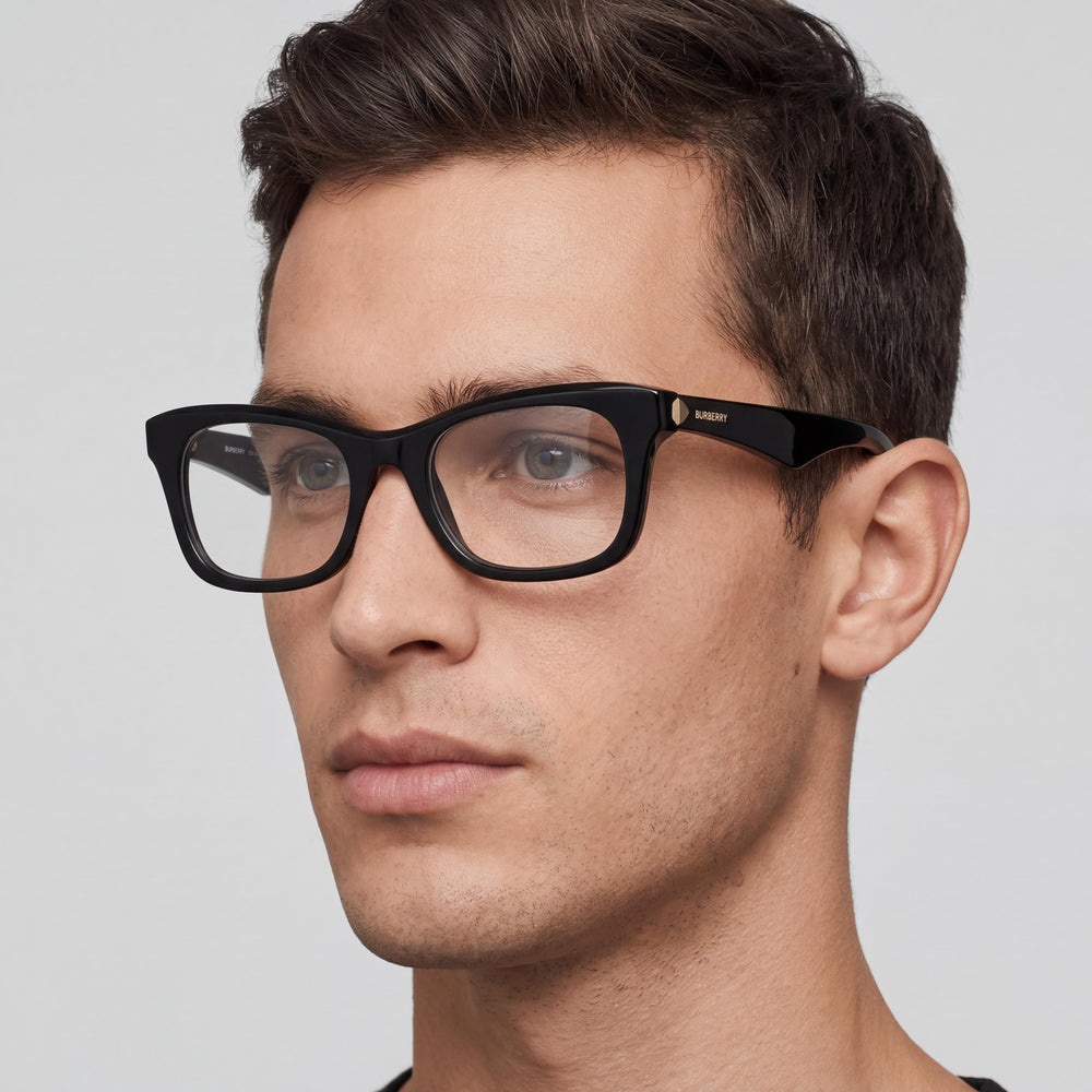 Gafas Ópticas BURBERRY Unisex Negras con Lentes Transparentes de Demostración, Aptas para Sustitución de Lentes Graduadas