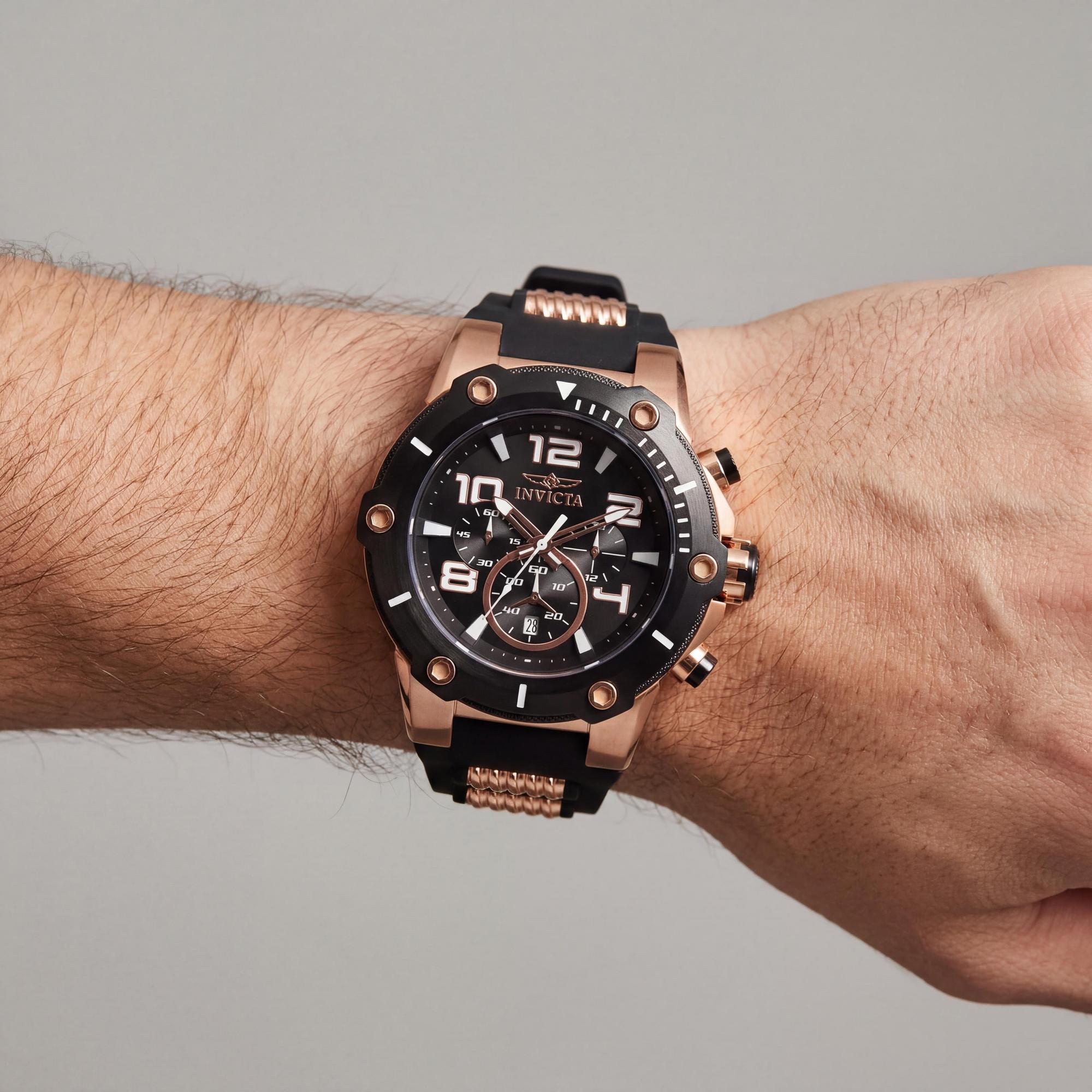 Invicta Speedway Men's Black & Rose Gold Stainless Steel Chronograph Watch with Black Polyurethane Strap, 51mm, Photo 4