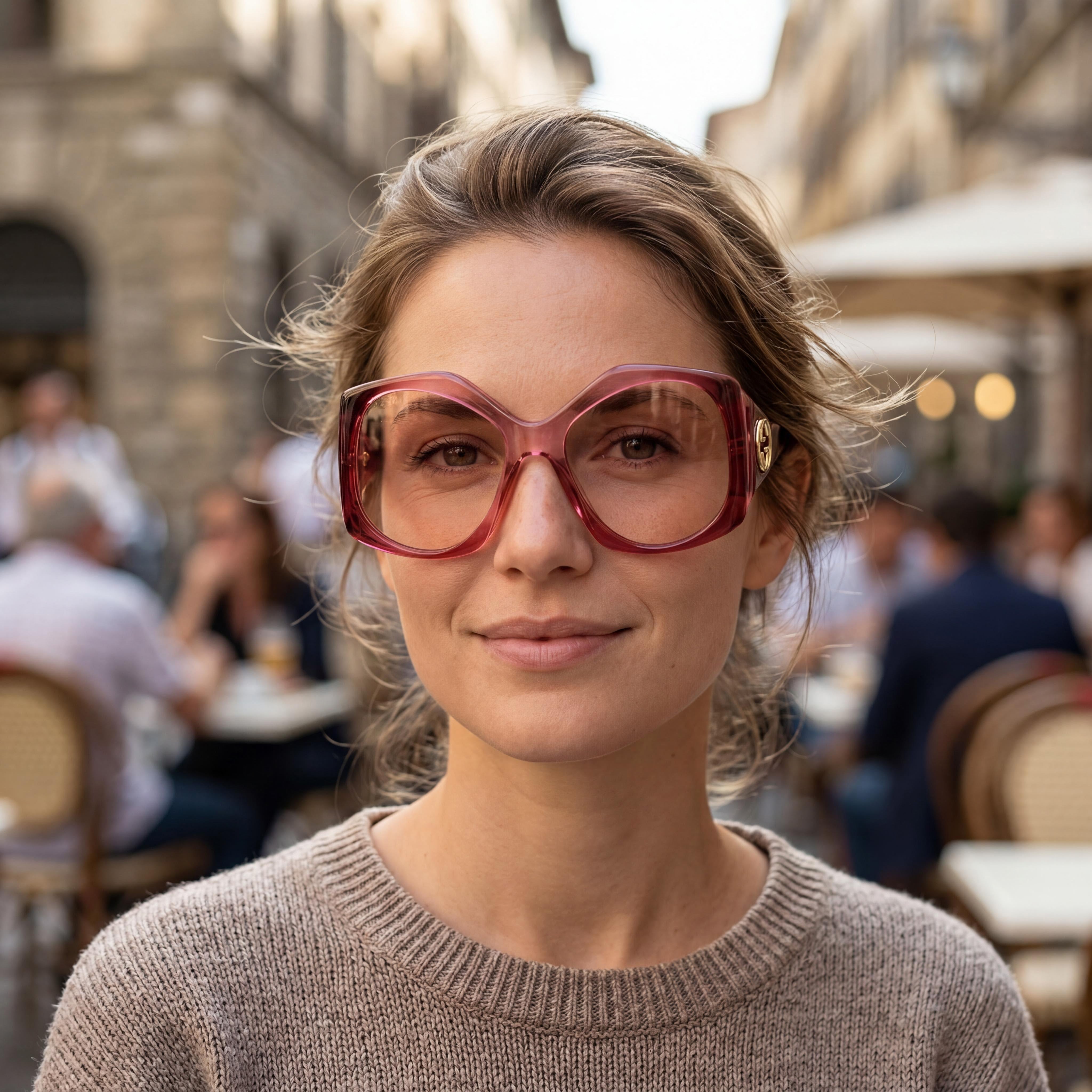 Gucci GG0875S 003 Women's Square/Rectangle UV Protection Sunglasses, Transparent Burgundy/Orange, 62mm, Photo 5