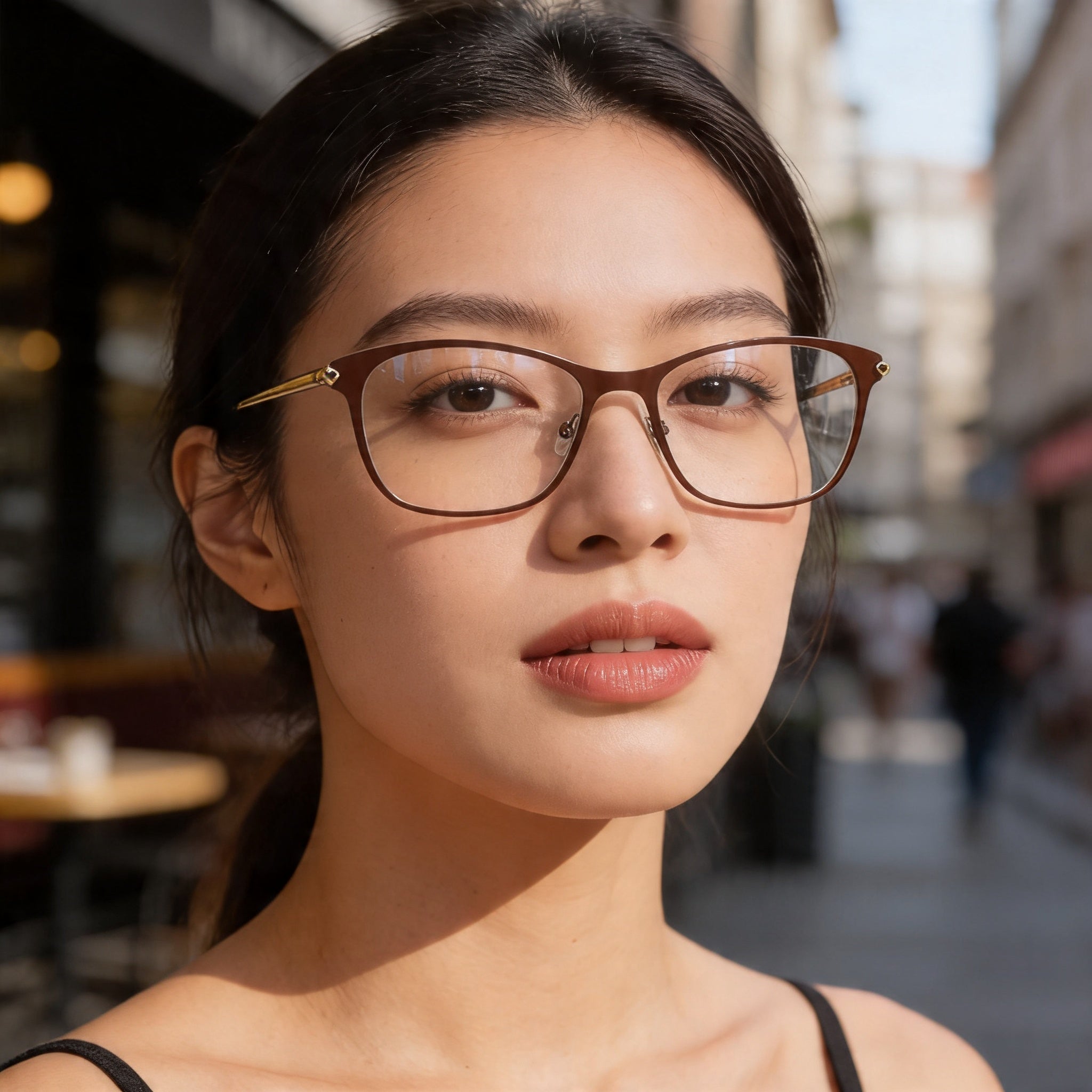 Lacoste Rectangular Women's Metal Brown Rose Gold Eyeglasses with Demo Lenses, Prescription Ready 56, Photo 4