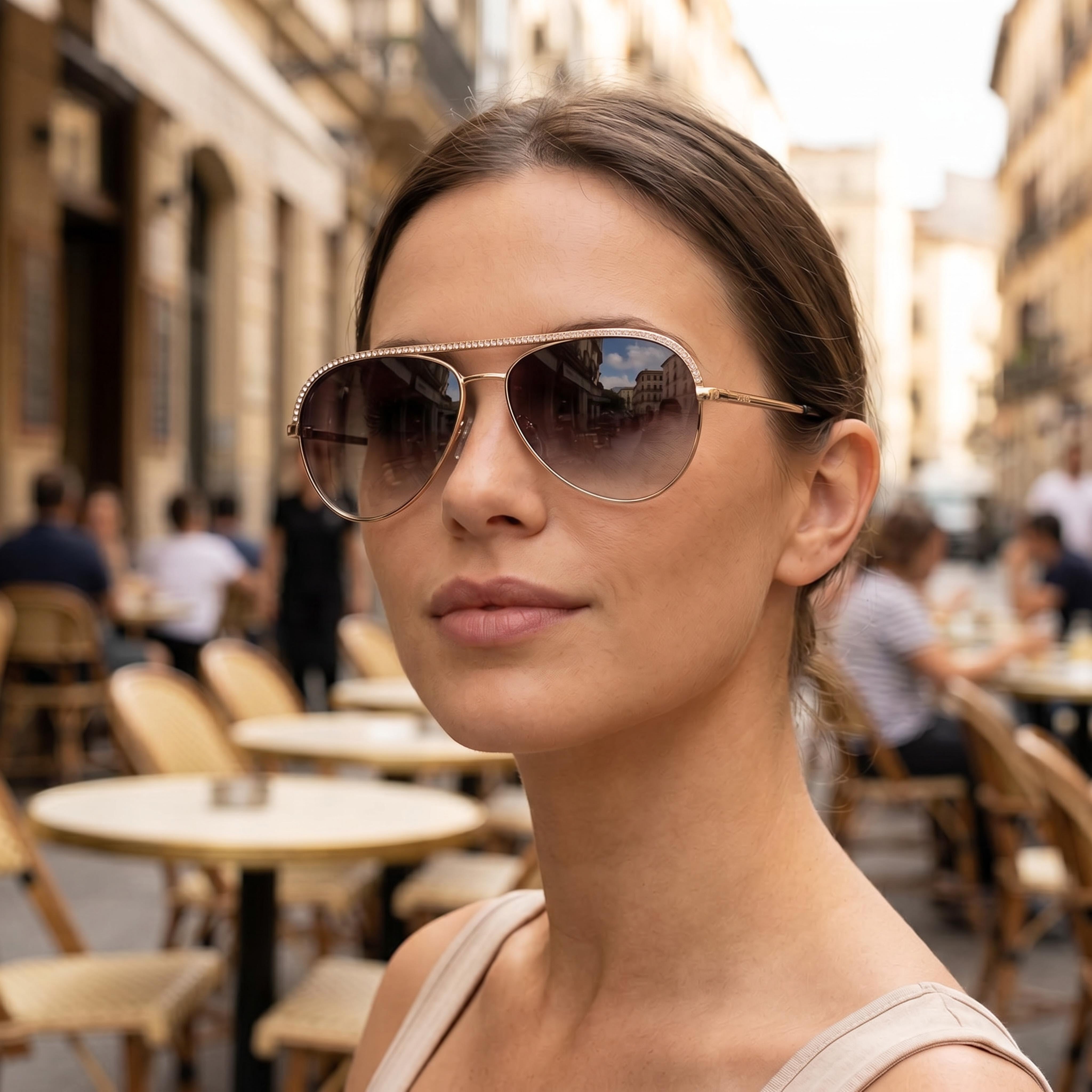 Gafas de sol GUESS Gu00271 de metal para mujer en oro oscuro con lentes degradadas verdes, protección UV 400, 60 mm, Photo 6