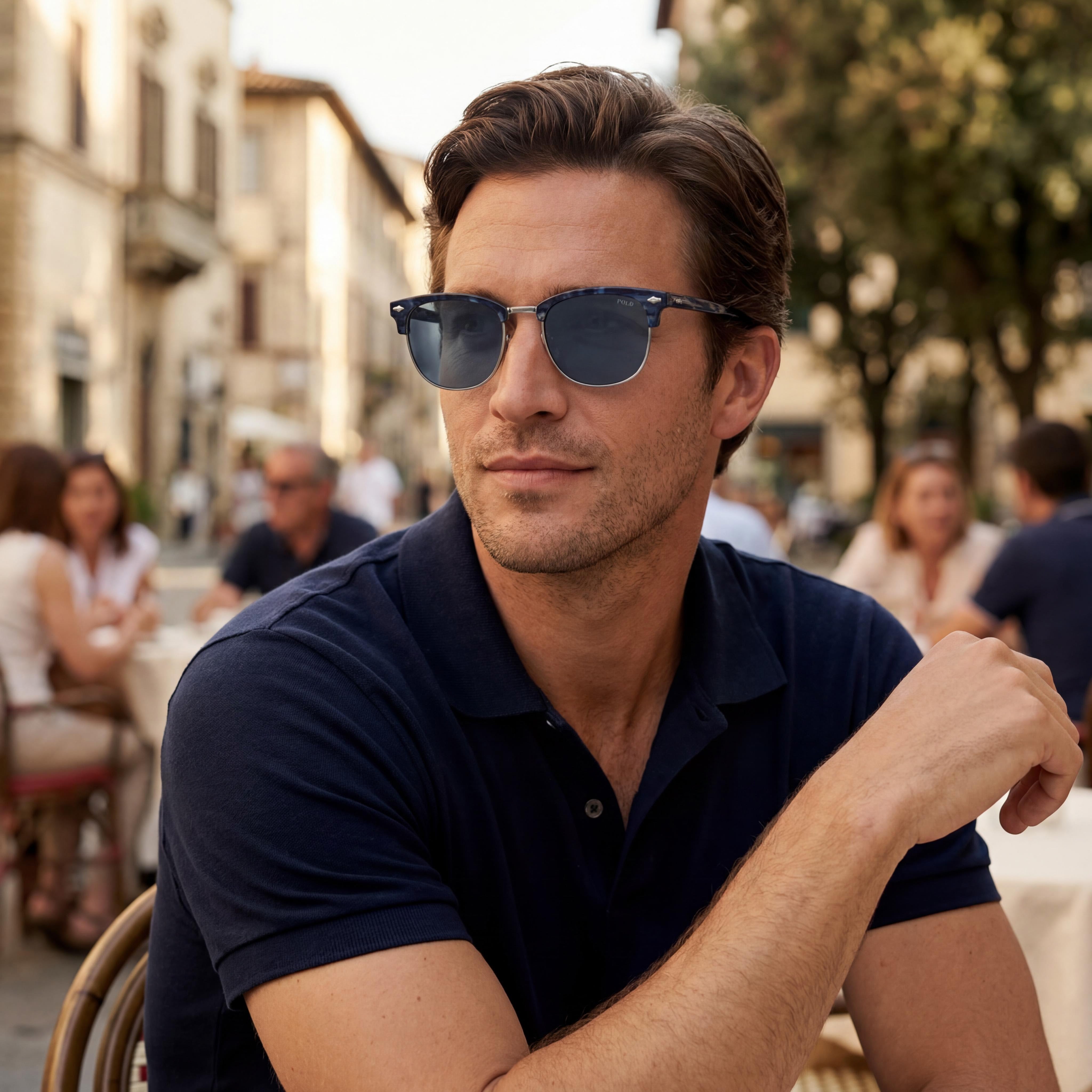 POLO RALPH LAUREN Ph4217 Gafas de sol de plástico redondas para hombre Azul Brillante Habana Lentes Azul Oscuro Protección UV No polarizadas 53mm, Photo 6