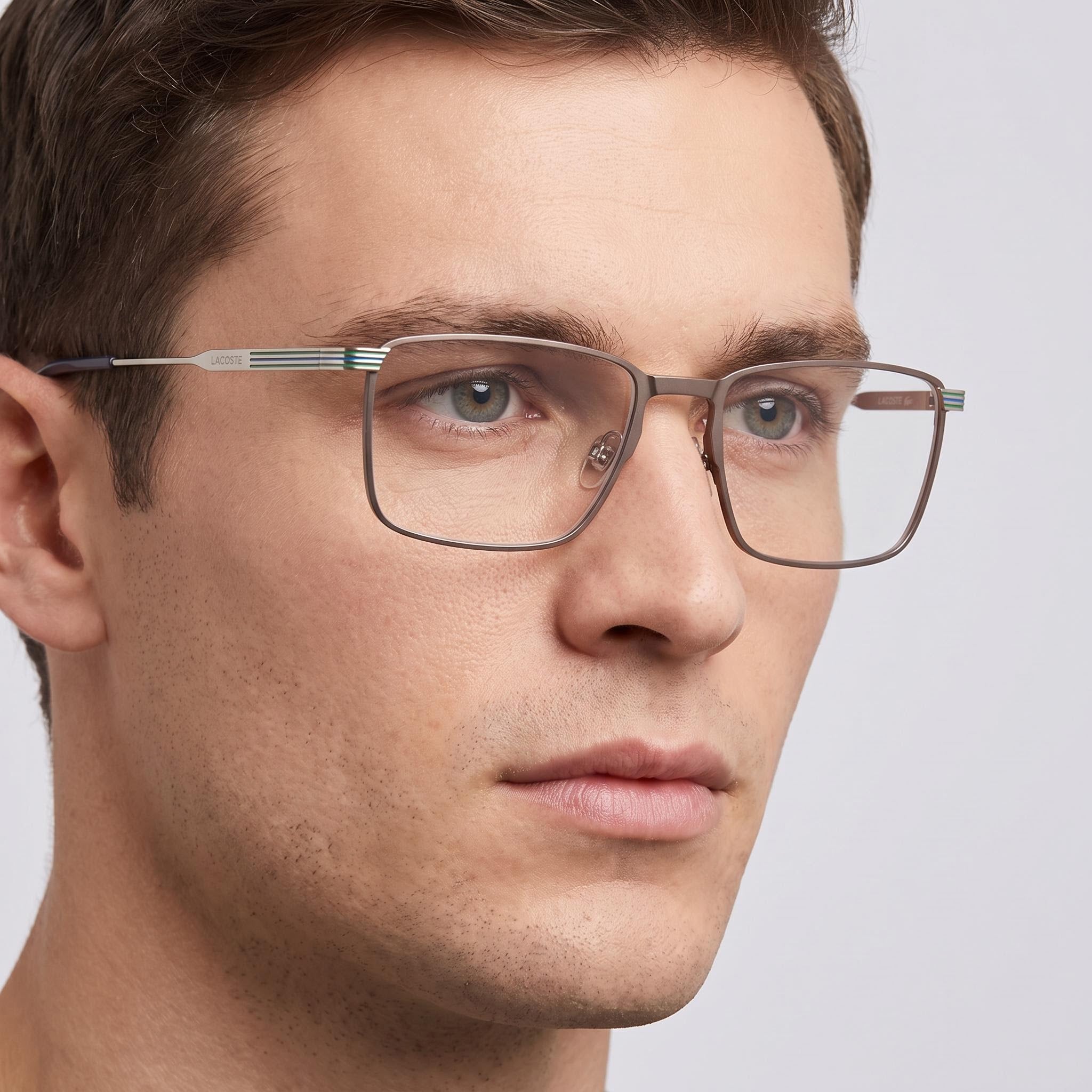 Lacoste Gafas Casual para Hombre, Montura semimate de rutenio oscuro, Lentes de plástico transparente 54-18-145, Photo 4