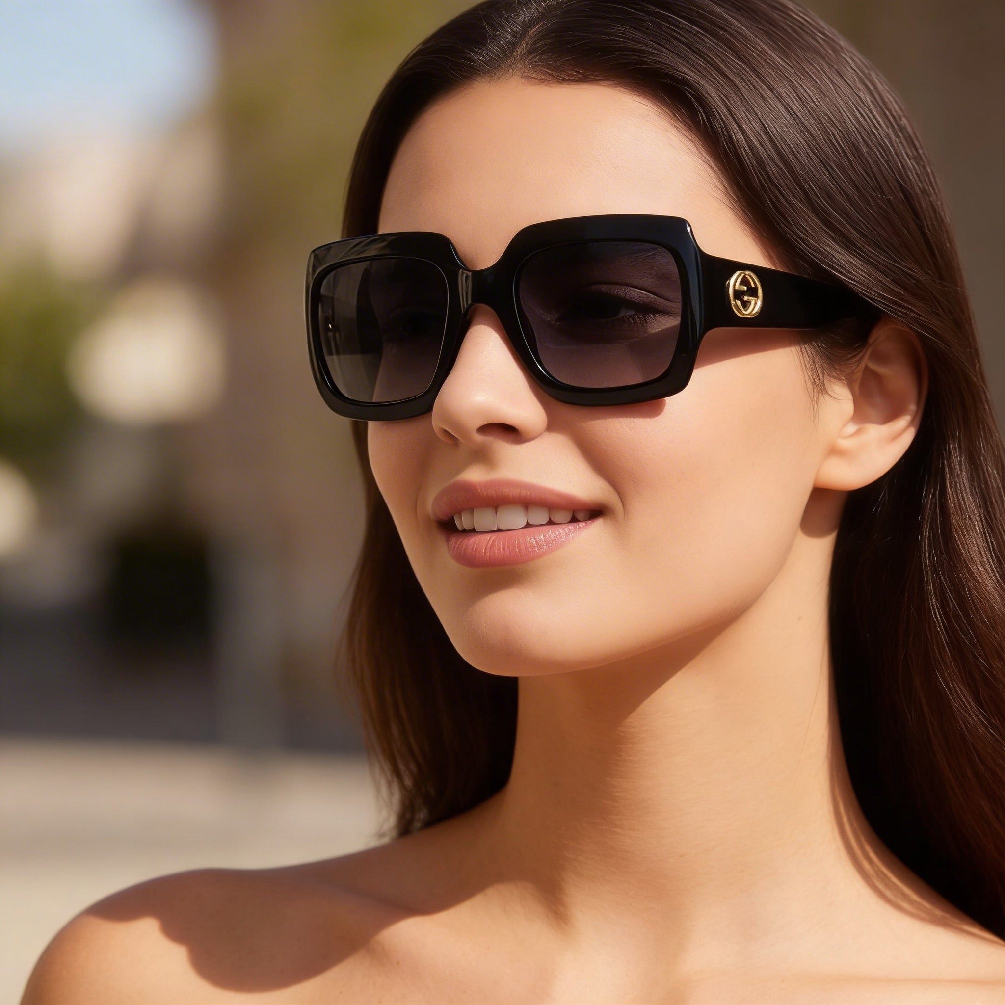 Gucci GG0053SN Unisex Shiny Black Composite Frame Sunglasses with Shaded Dark Grey Gradient Lenses 54mm, Photo 5