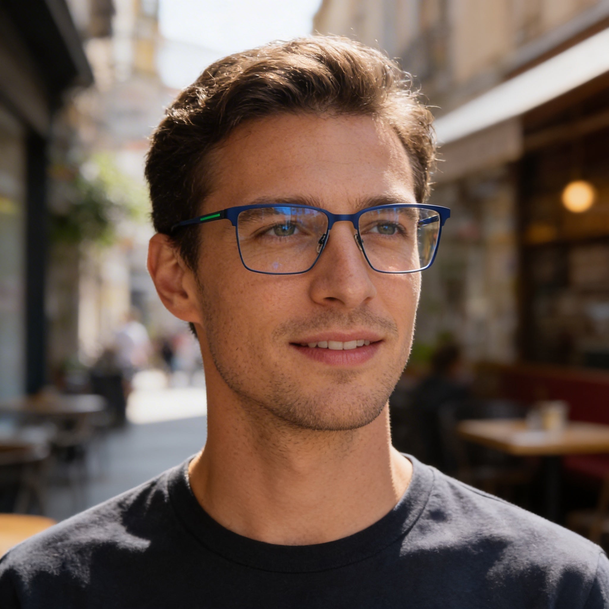 Gafas para hombre Lacoste Modern con montura de metal azul mate, lentes de policarbonato, 55 mm de ancho de lente, Photo 6