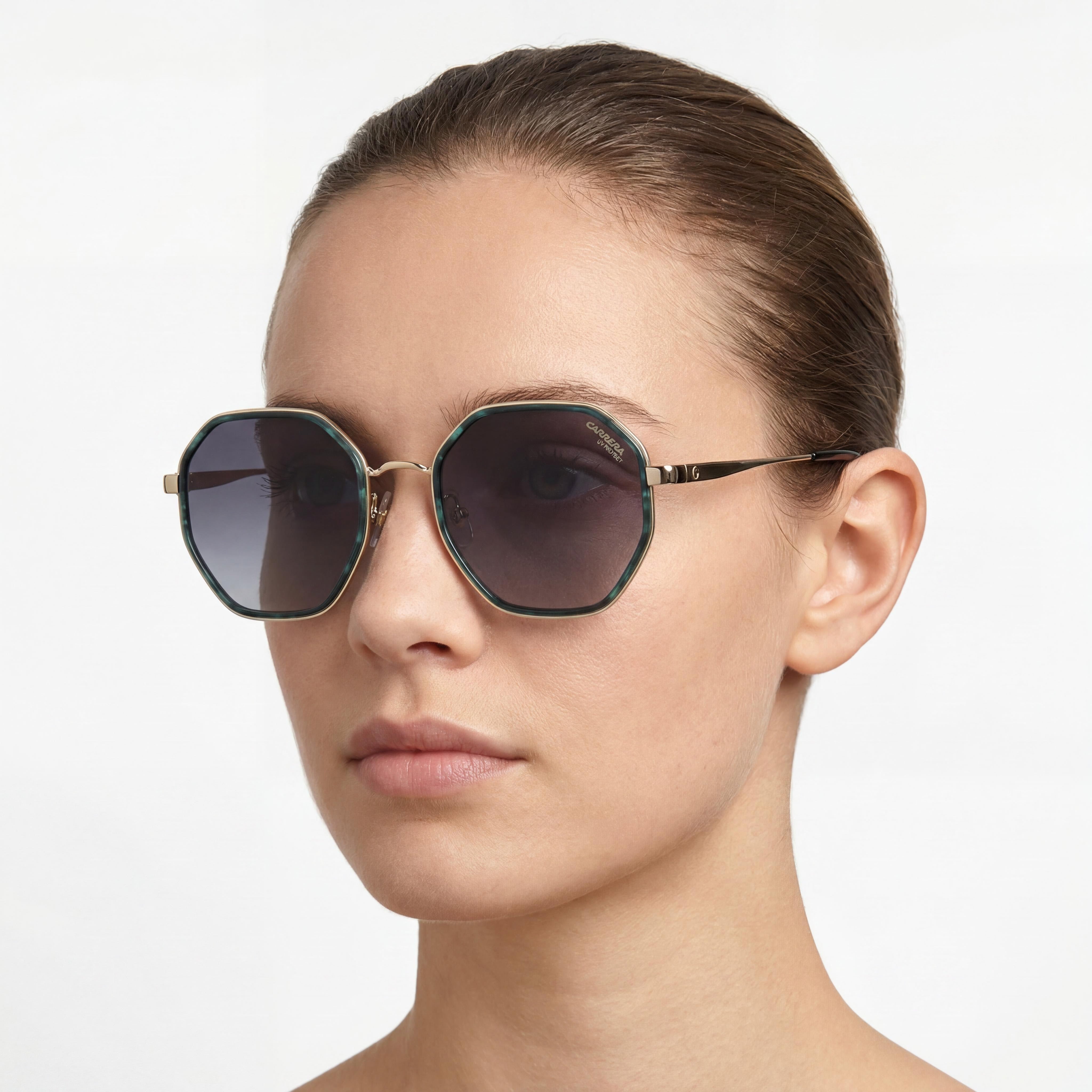 Gafas de sol Carrera Casual para mujer, montura de metal, lentes de policarbonato, cuerno verde, lentes gris oscuro jaspeado 53 mm, Photo 4