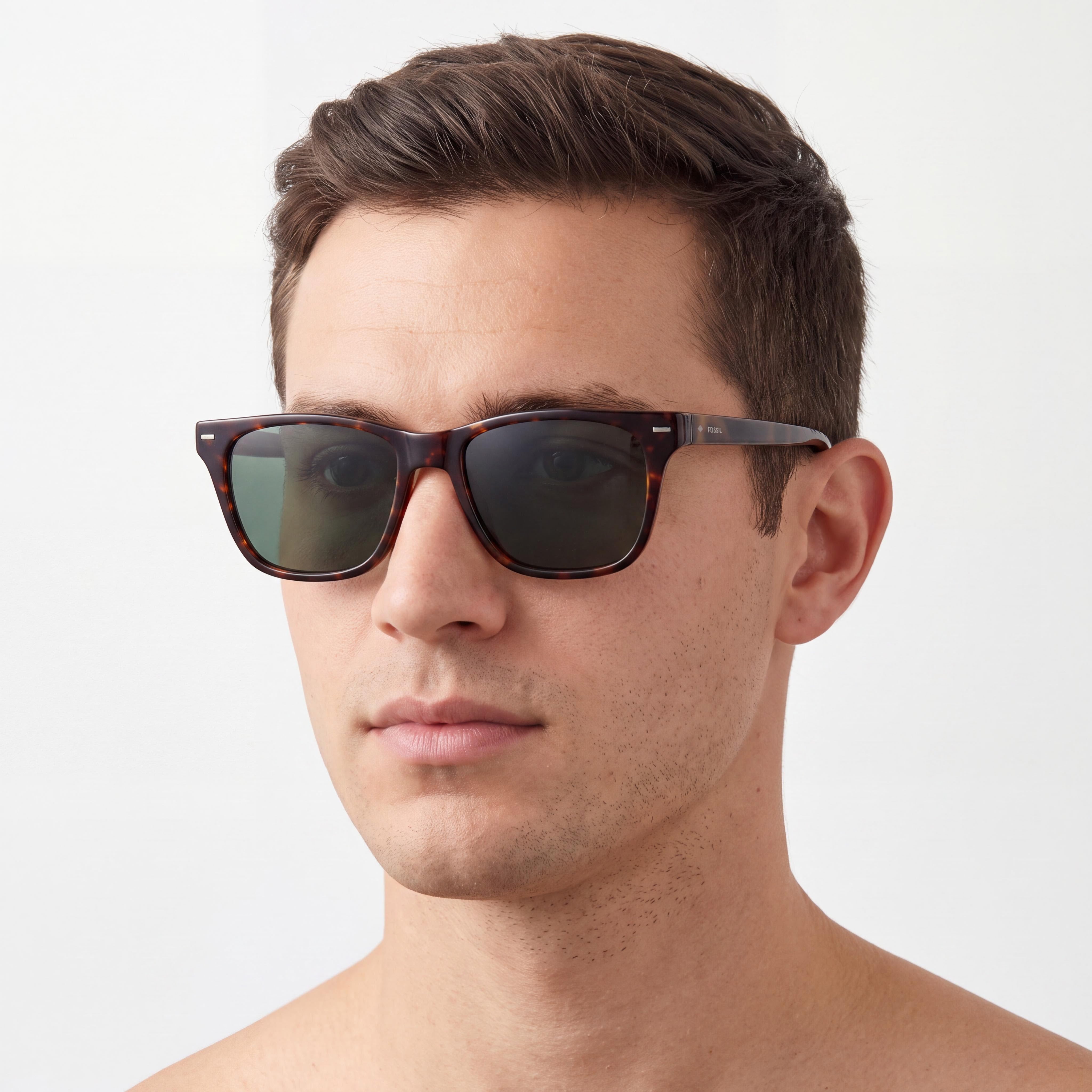 Gafas de sol Fossil rectangulares de plástico para hombre, color carey oscuro con protección UV, 54 mm, Photo 4