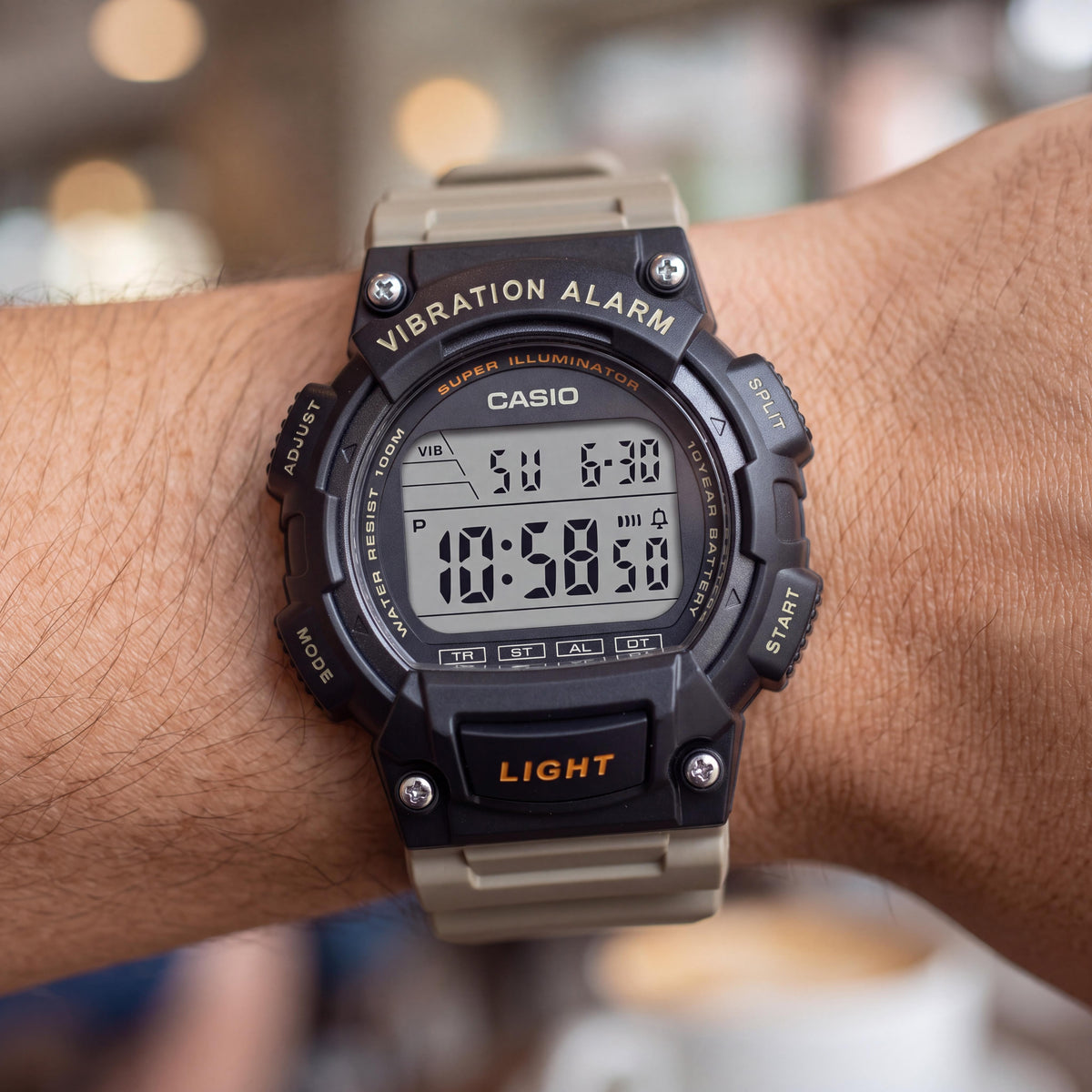Casio Men's W-736H-5AVCF Black Tan Digital Watch with LED Light, Stopwatch, Timer, 100M Water Resistant, Photo 3