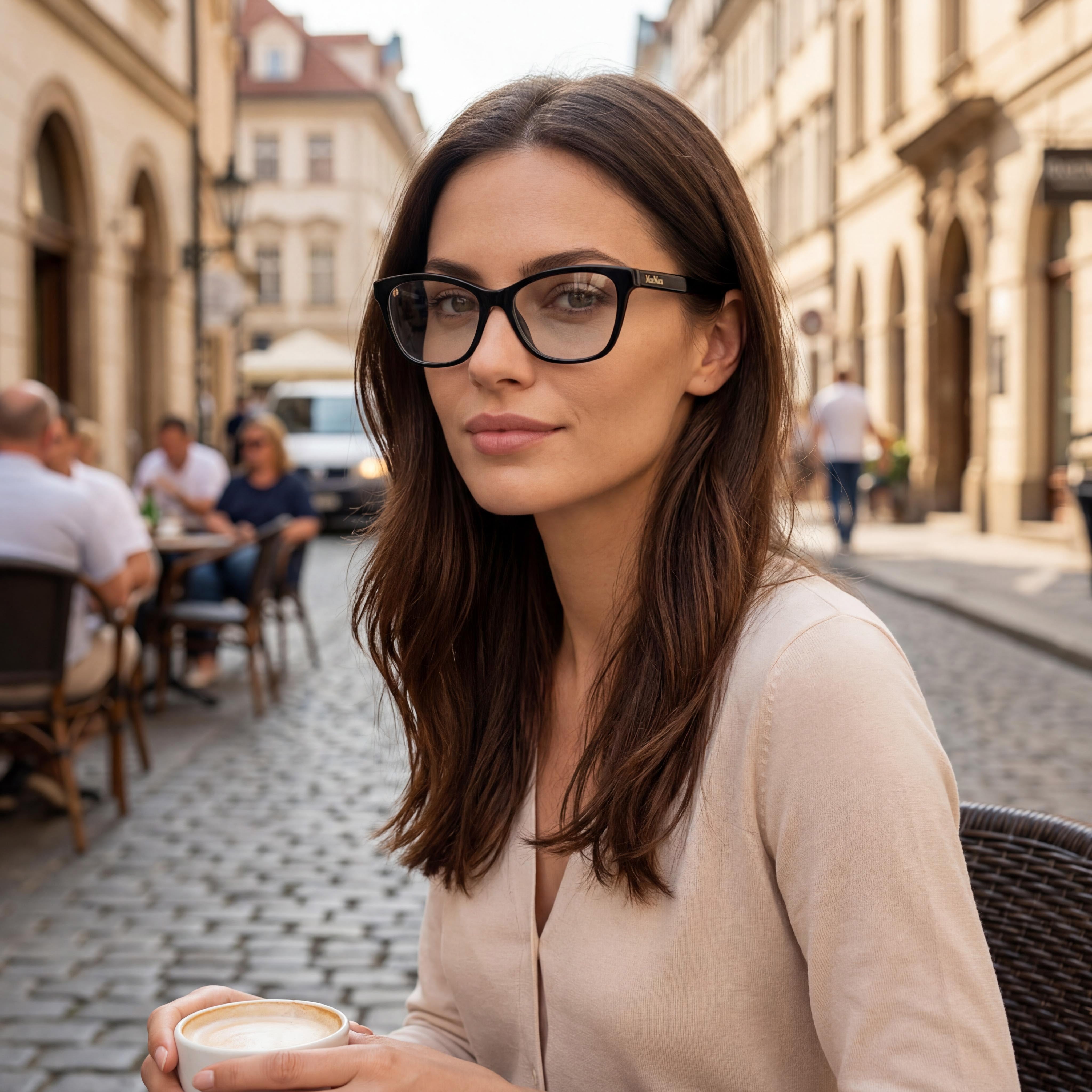 MaxMara MM5032 001 Women's Modern Shiny Black Pantographed Plastic Square Full Rim Clear Polycarbonate Lenses Eyeglasses 54mm, Photo 3